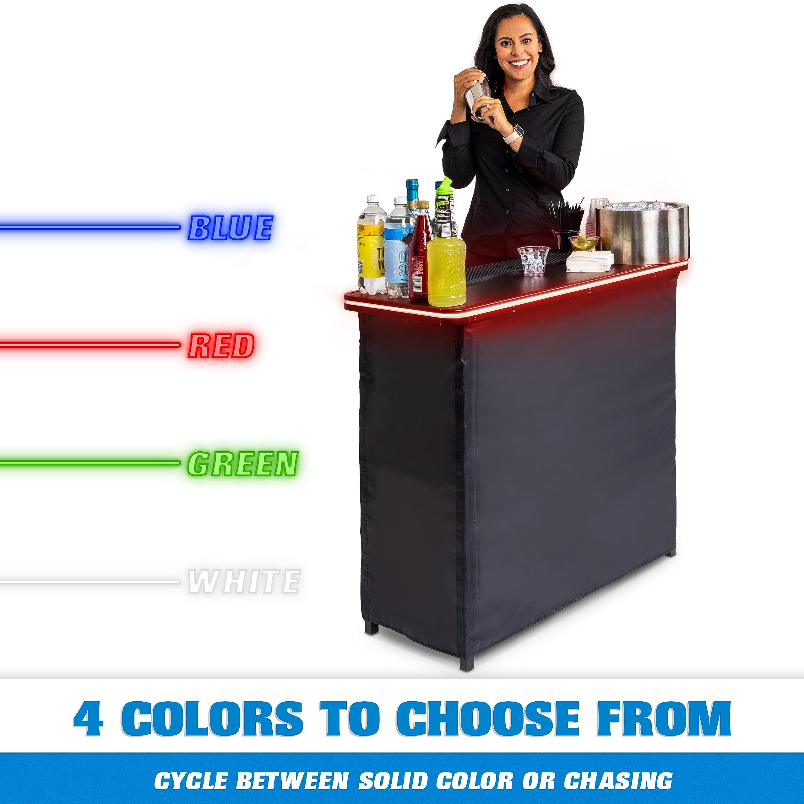 GoBar Portable Bar Table for Events - Black, 3 Skirts, or LED - Pop Up Mobile Bartending Station with Travel Carrying Case | Perfect for Weddings, Parties, and Outdoor Gatherings