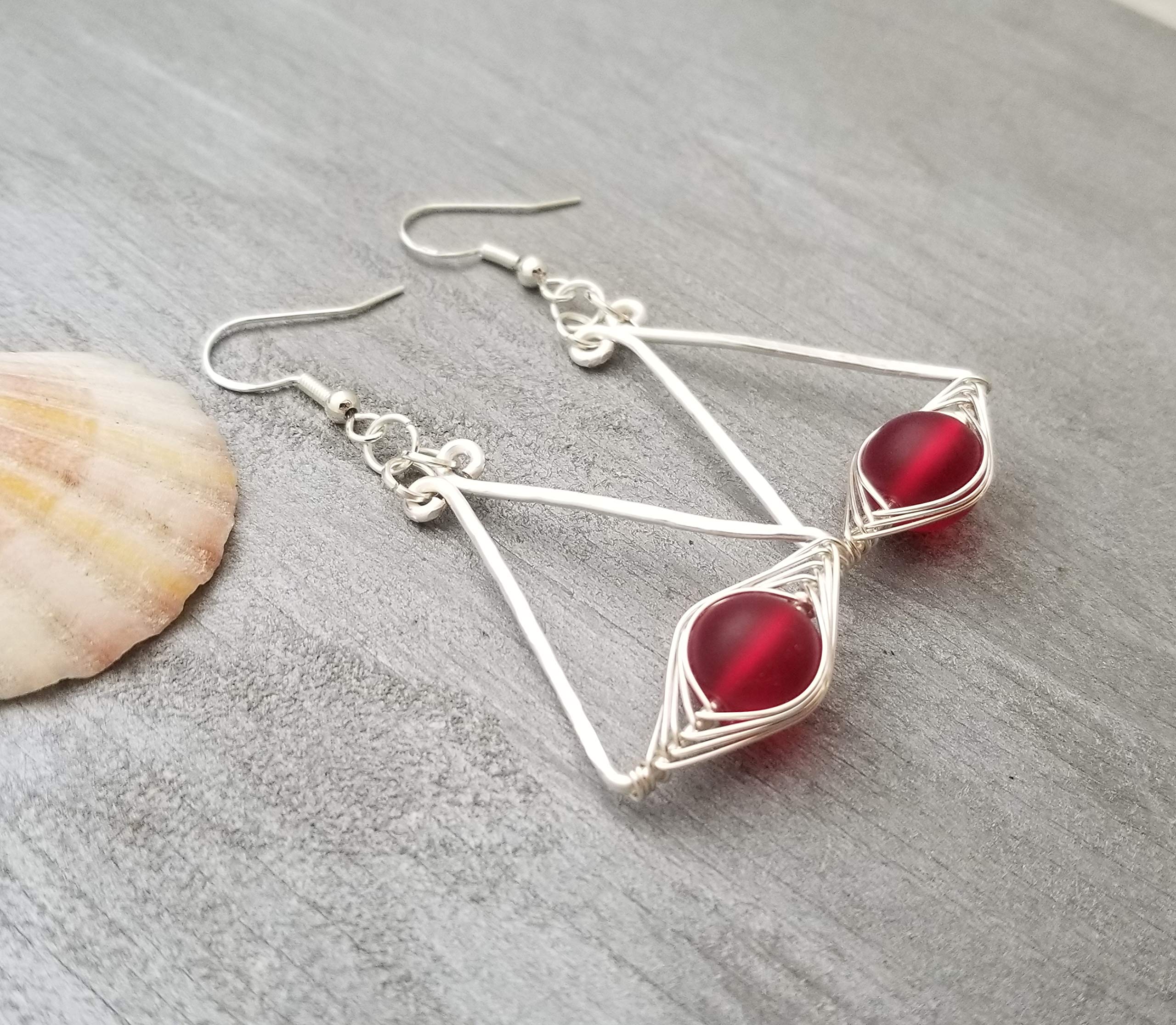 Handmade Hawaiian Sea Glass Earrings for Women - Ruby Red 