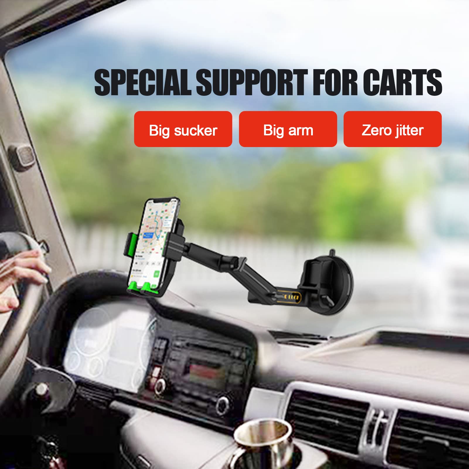 Universal Car Phone Holder Mount - Heavy Duty Suction Cup Dashboard/Windshield/Window Cell Phone Stand (Green) - Perfect for Hands-Free Driving, GPS Navigation & Road Trips