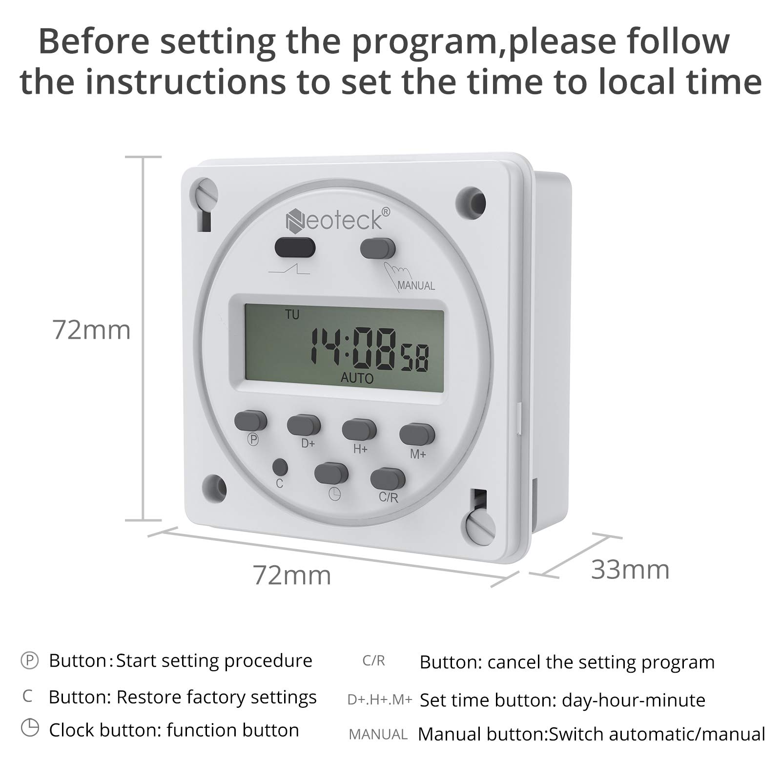 Neoteck DC 12V/16A 7-Day Programmable Digital Timer Switch with Waterproof Cover - Ideal for Lights, Fans & Motors in Home Automation, Aquariums & Outdoor Electrical Systems