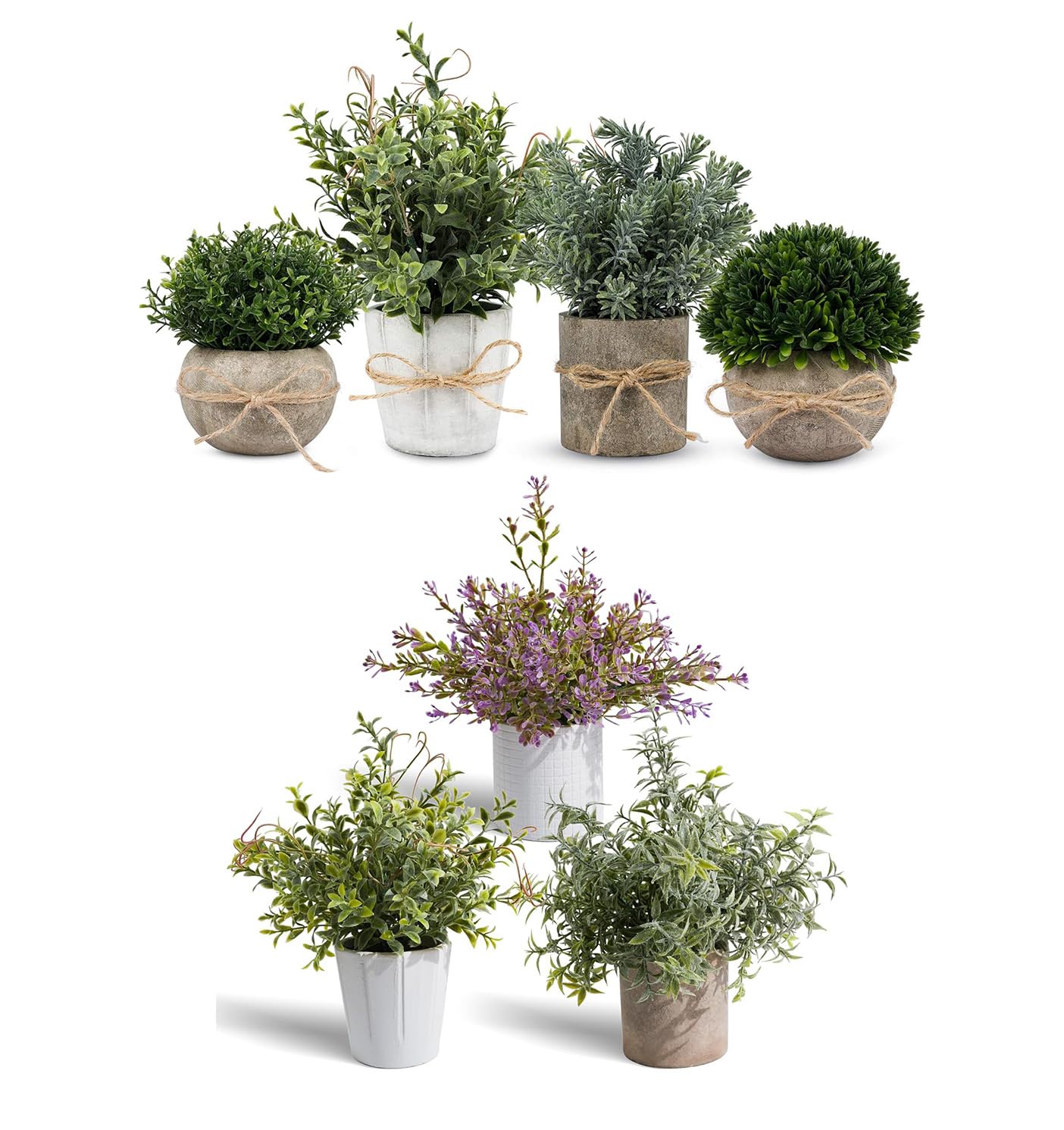 7 Pack Small Fake Plants Set - Artificial Greenery for Indoor Decor, Home, Kitchen, Bathroom, Farmhouse & Office - Perfect for Table Centerpieces, Shelf Displays and Housewarming Gifts