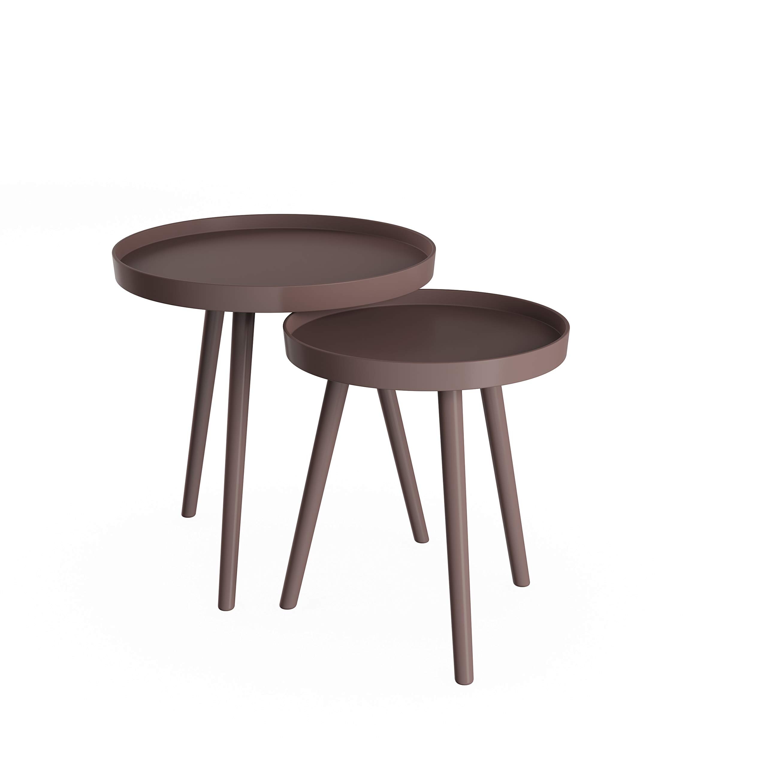Lavish Home Nesting Side Tables - Set of 2 Round End Tables for Living Room, Bedroom, or Home Office - Mid-Century Modern Accent Table Set with Tray Tops - Brown Wood Nightstands - Perfect for Small Spaces, Coffee Table Alternatives & Stylish Home Decor