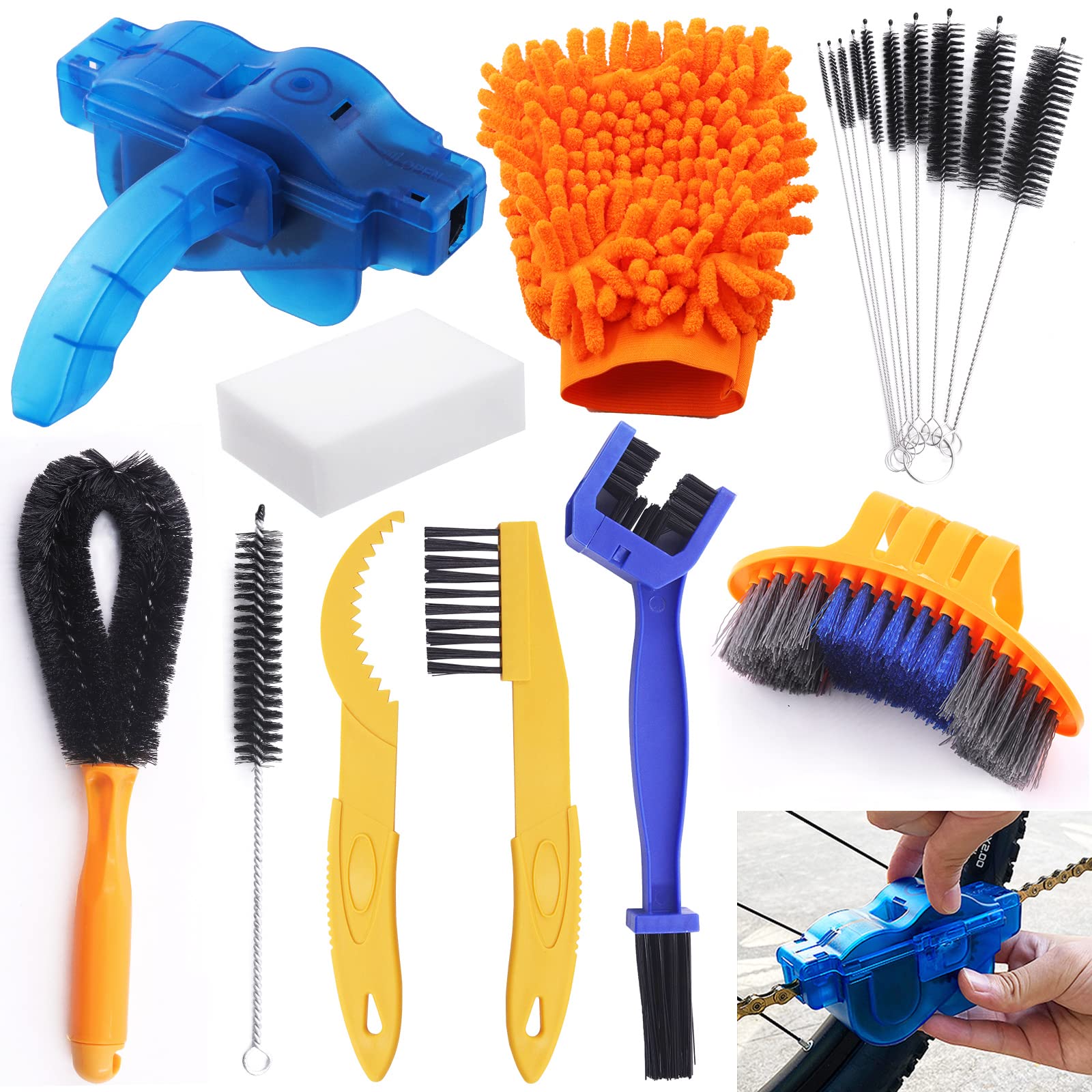 19Pcs Bike Cleaning Kit - Chain Cleaner & Brush for Mountain Bikes - Perfect for Bike Maintenance & DIY Cleaning