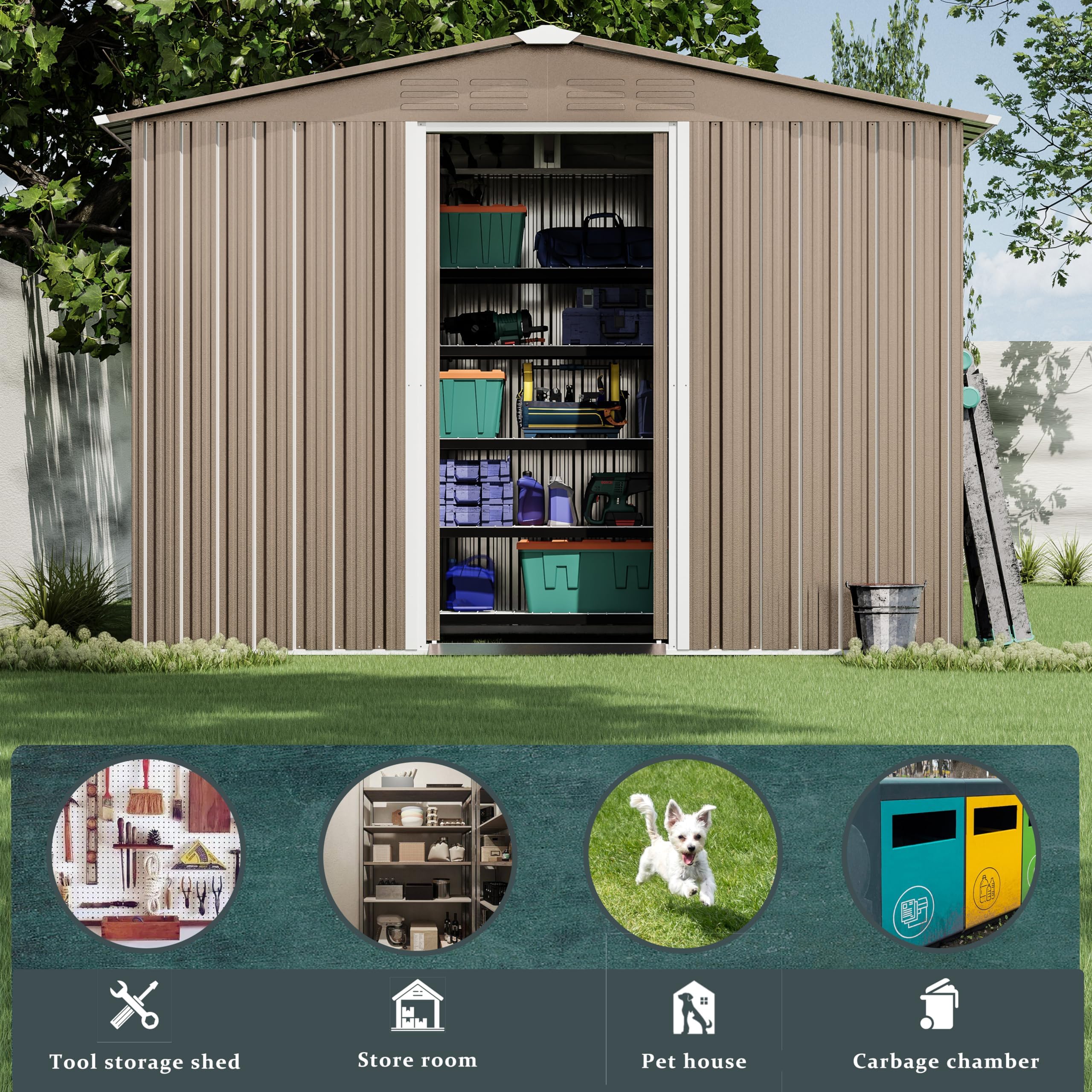 8FT x 6FT Outdoor Metal Storage Shed - Waterproof & Lockable with Sliding Door & Ventilation - Heavy Duty Garden Tool Storage for Lawn Equipment, Yard Supplies & Gardening Tools - Perfect for Backyard, Patio & Home Organization