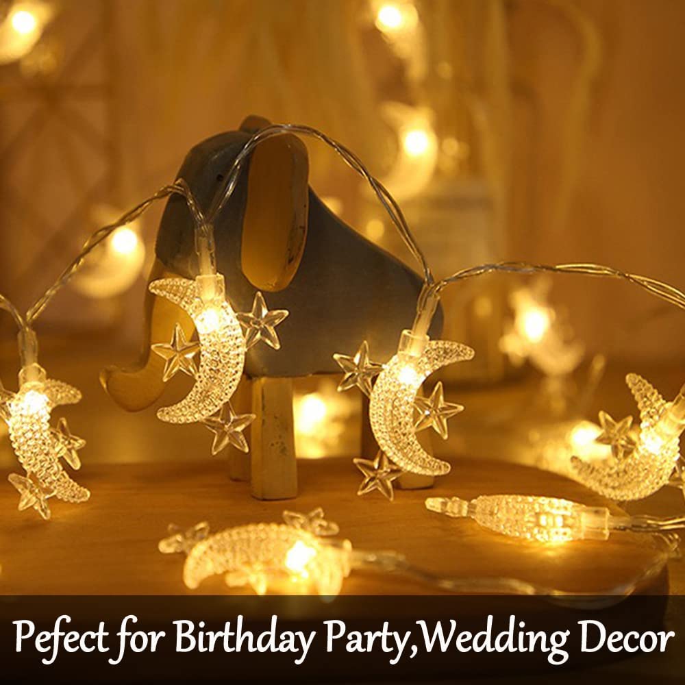 40 LED Moon String Lights Battery Operated - 20ft Moon & Star Fairy Lights for Outdoor Patio, Garden, Wedding Decorations | Party, Festival, Ramadan Lights | Perfect for Backyard, Bedroom & Holiday Decor