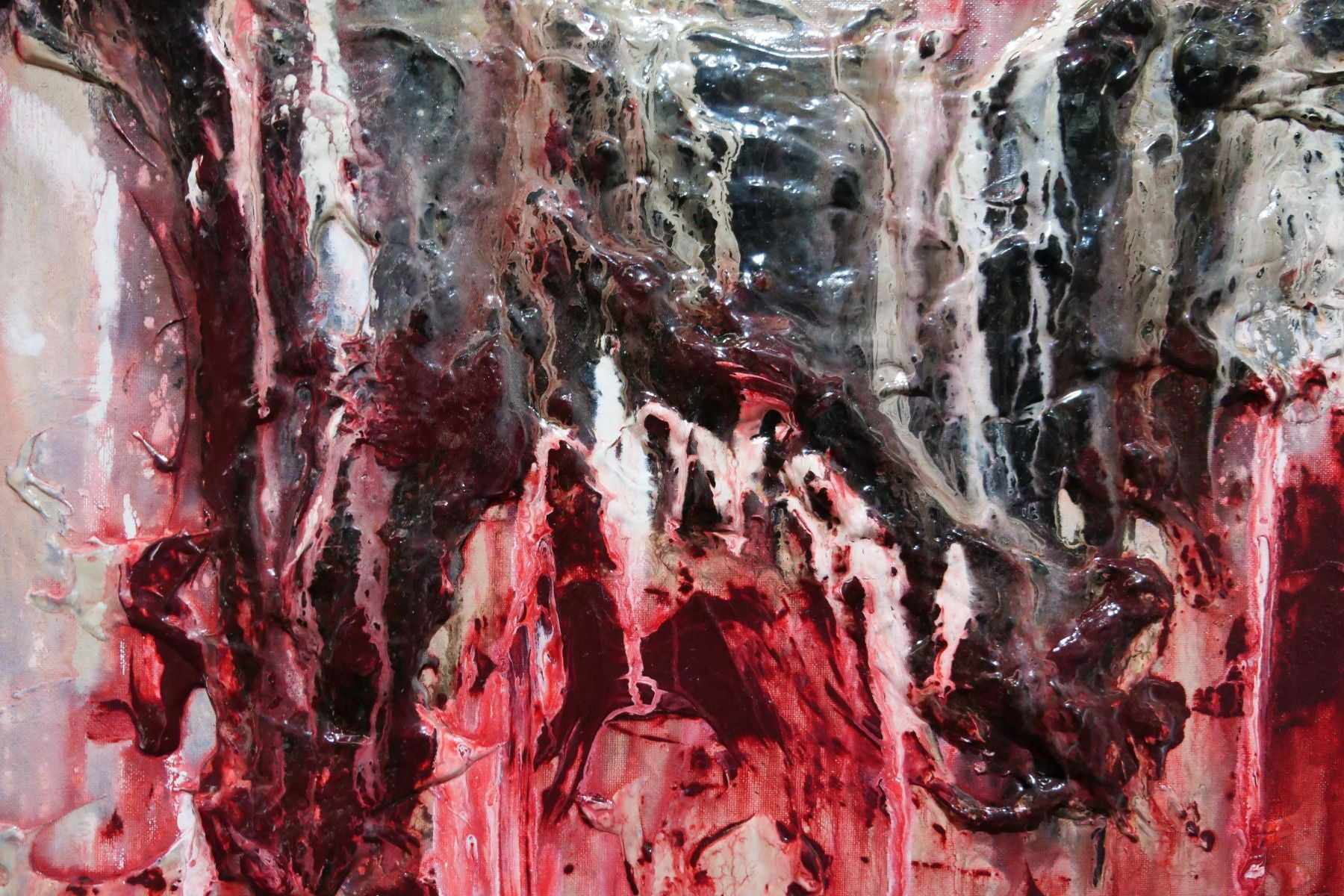 200cm x 80cm Grey Red Textured Abstract Rose Painting - Modern Wall Art for Living Room, Bedroom & Office Decor