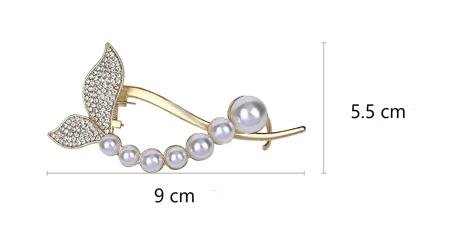 Elegant Metal Banana Hair Clip with Pearl & Rhinestone - French Barrette Hair Accessories for Women - Perfect for Weddings, Parties, and Everyday Styling