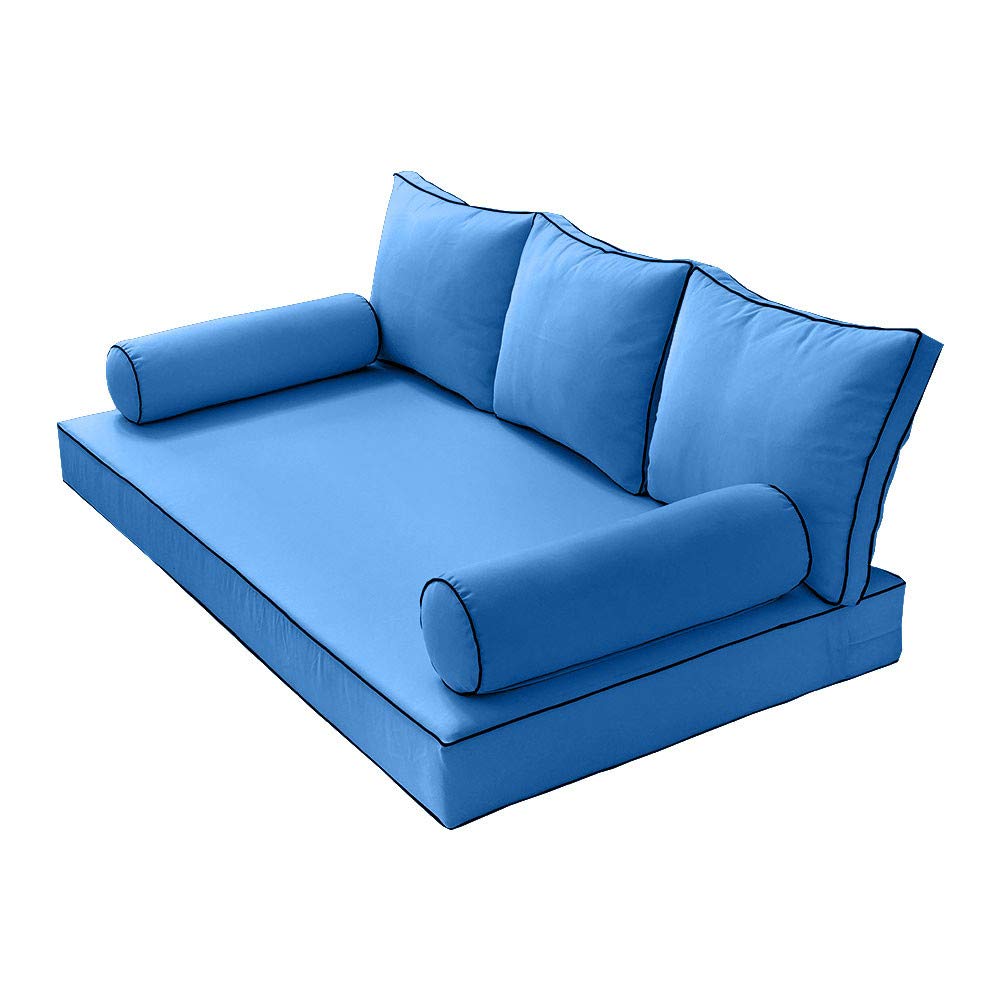 Prolinemax Style3 Twin Size 6-Piece Outdoor Daybed Set - Contrast Piping Mattress Cushion & Bolster Pillows for Patio, Poolside or Garden Lounge AD102