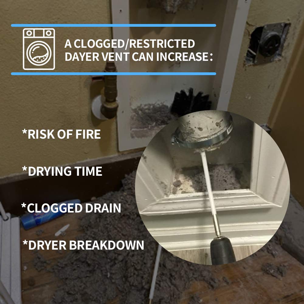 50 Feet Dryer Vent Cleaning Kit with Chrome Button Locking System - Heavy Duty Dryer Vent Cleaner Kit with Vacuum Attachment, Nozzle & Hose Adapter for Efficient Lint Removal (Ideal for Home Laundry Rooms & RV Dryer Maintenance)