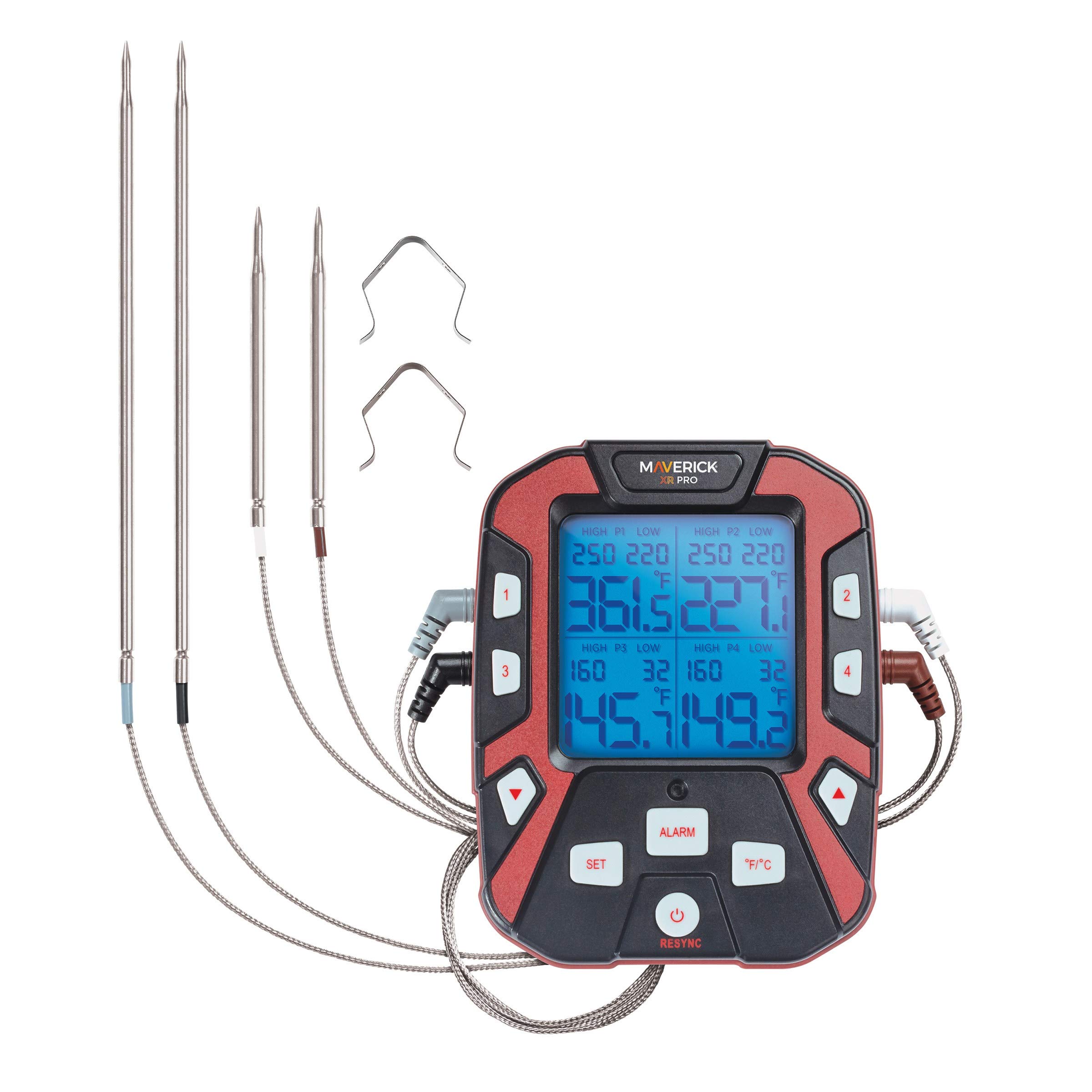 Maverick PRO-Series XR-50 Digital Wireless Meat Thermometer with 500FT Range & 4 Probes - Black/Red BBQ Smoker Thermometer + Z-Cloth Bundle for Grilling, Smoking, and Outdoor Cooking
