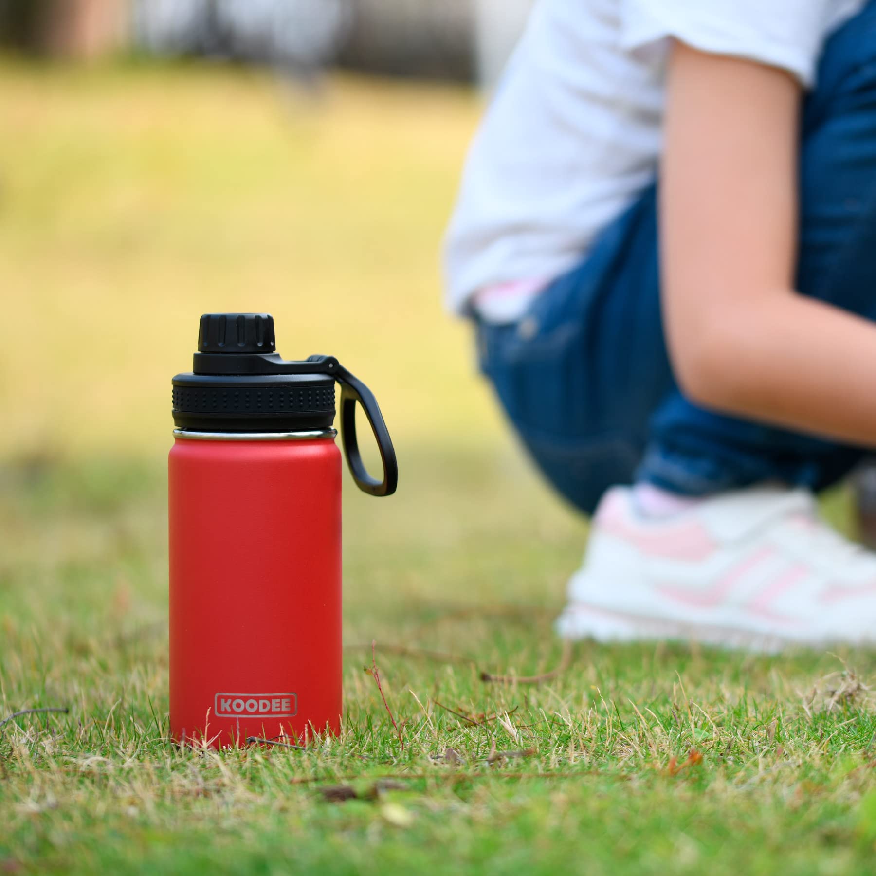 KOODEE 16 oz Stainless Steel Vacuum Insulated Water Bottle - 2 Pack BPA-Free Sports Water Bottles for School, Gym & Outdoor Activities (Canyon Red-Black) - Keeps Drinks Cold 24Hrs/Hot 12Hrs