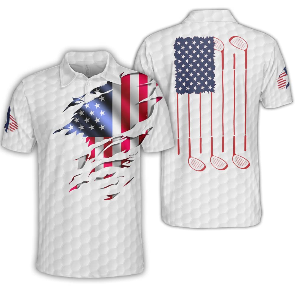 Polomore Men's American Flag Polo Shirt - Short Sleeve Patriotic Golf Shirt for Men | Perfect for 4th of July, Memorial Day & Outdoor Activities