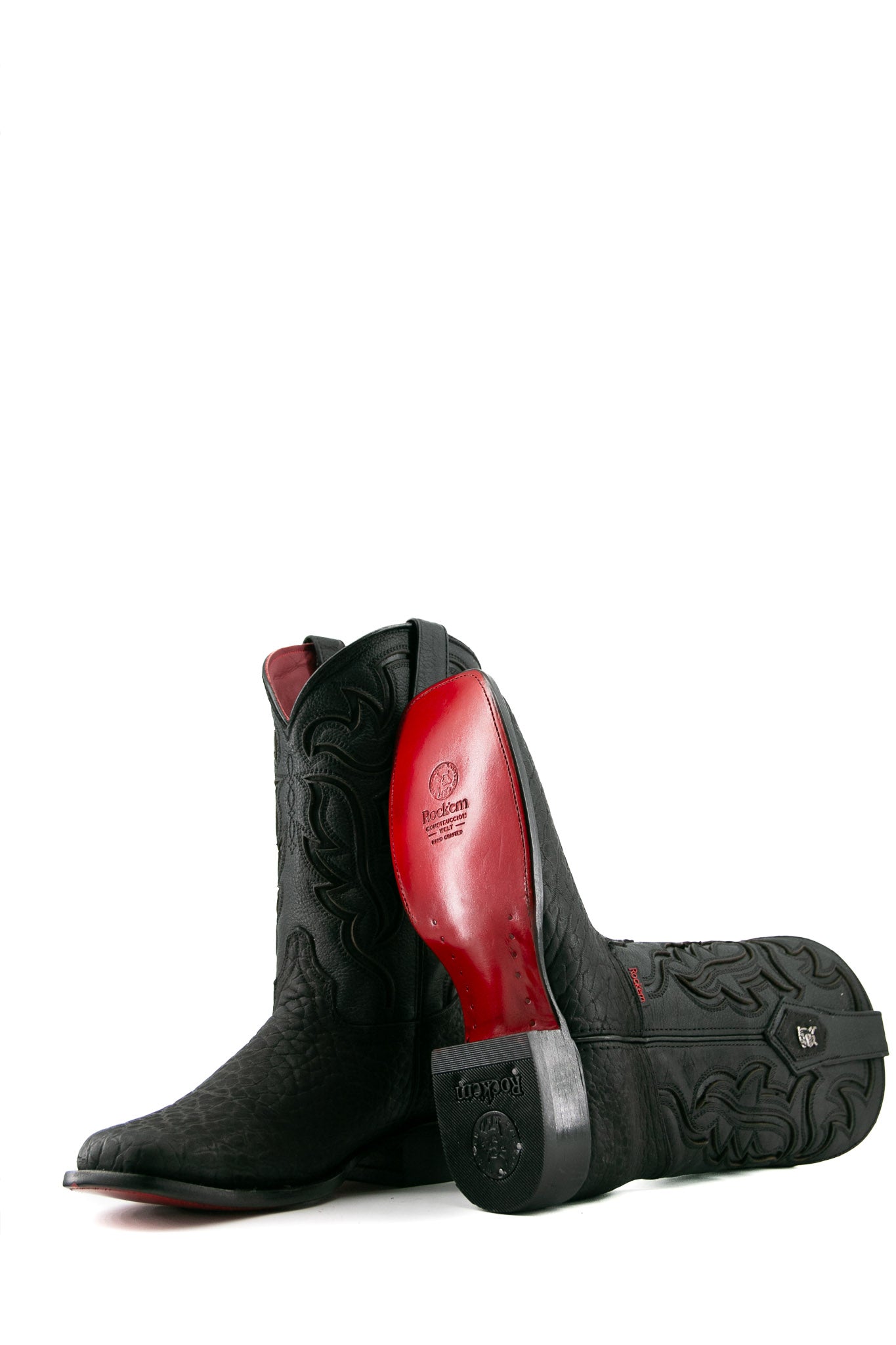Rock'em Bullneck Red Bottom Rodeo Cowboy Boots for Men - Western Style Leather Riding Boots with Square Toe - Perfect for Country Dancing, Horseback Riding & Outdoor Events