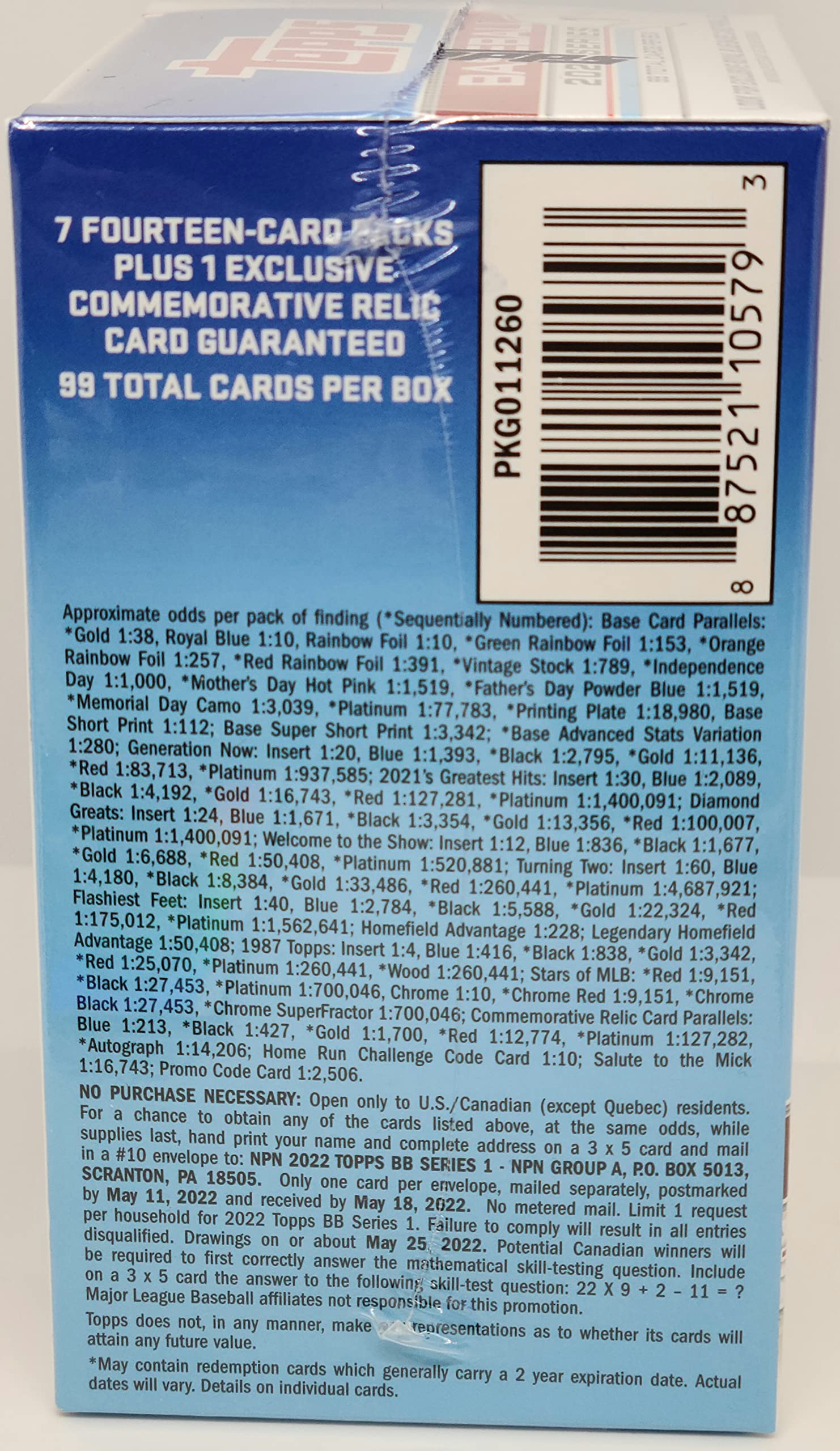 2022 Topps Series 1 Baseball Trading Cards Blaster Box - 99 Cards per Box | MLB Collectibles, Sports Memorabilia & Trading Card Game for Fans and Collectors - Perfect for Gifts, Investment and Baseball Enthusiasts