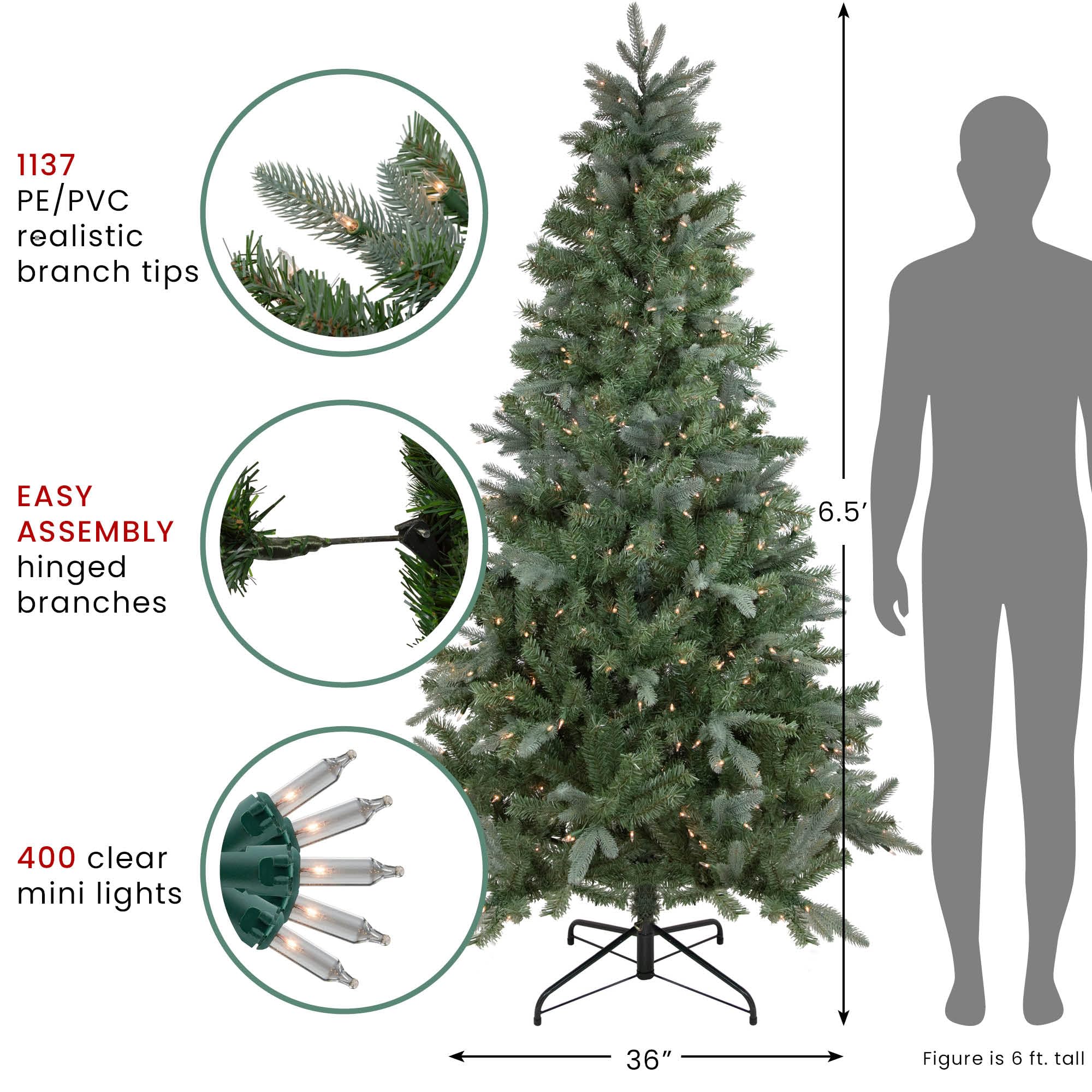Northlight Real Touch™ Pre-Lit Slim Granville Fraser Fir Artificial Christmas Tree - 6.5ft with Clear Lights | Perfect for Small Spaces & Cozy Holiday Decor