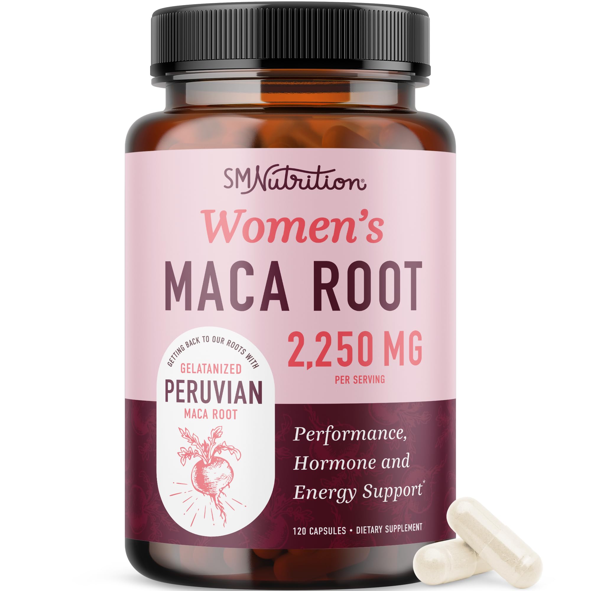 Organic Maca Root Capsules 2250MG for Women - Peruvian Red, Black & Yellow Maca Powder with Black Pepper | Herbal Supplement for Energy, Hormone Balance & Vitality | 120 Count | Supports Libido, Menopause & Workout Recovery