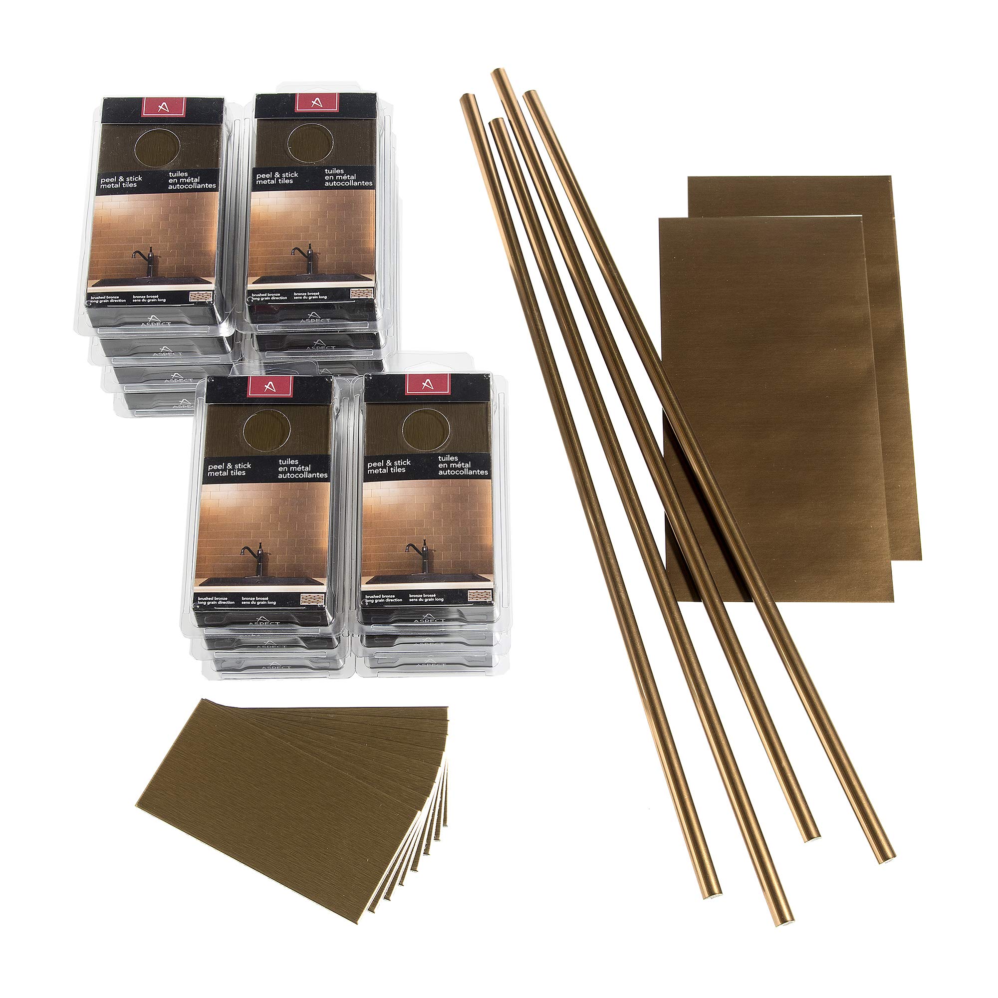 Brushed Bronze Peel and Stick Metal Backsplash Tiles - 3x6 Inch Long Grain Design - Easy DIY Kitchen & Bathroom Wall Tile (15 sq ft Kit) - Perfect for Backsplashes, Accent Walls & Home Renovation