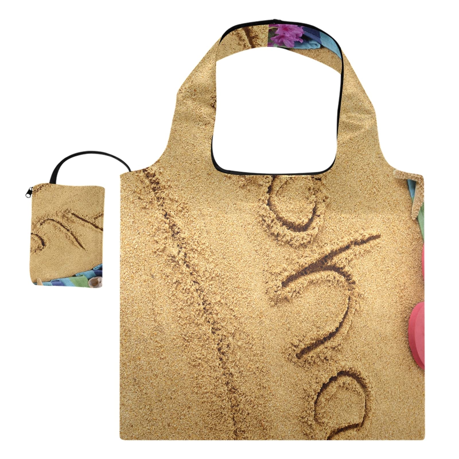 Aloha Hawaii Beach Sand Foldable Reusable Tote Bag - Eco-Friendly Canvas Shoulder Bag for Women, Large Casual Folding Handbag - Perfect for Shopping, Travel, Beach Outings & Outdoor Adventures