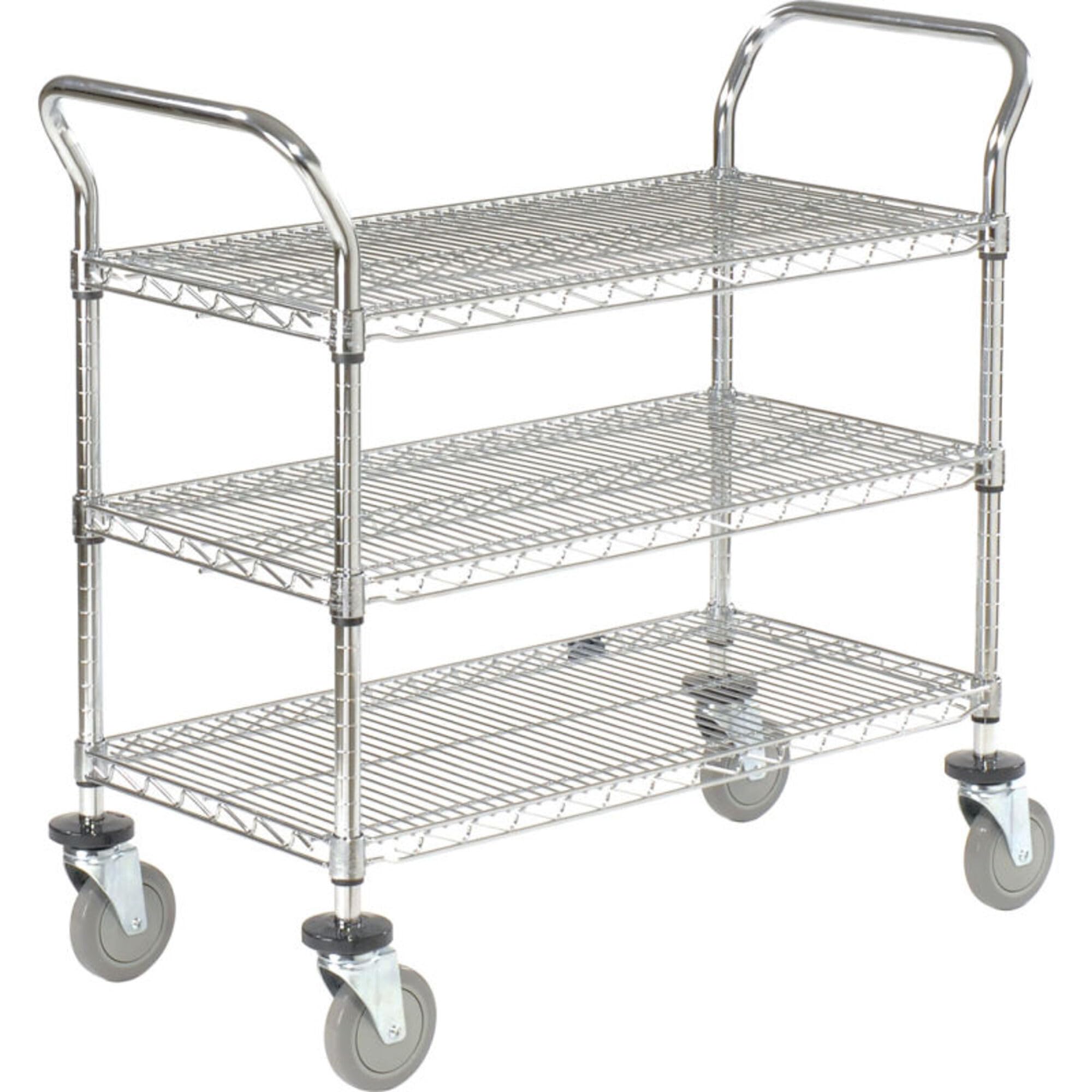 Nexel Industries 1836P3C 18x36 Inch 3-Tier Utility Cart with Polyurethane Casters, Chrome - Perfect for Kitchen, Garage, Workshop, and Office Storage Organization