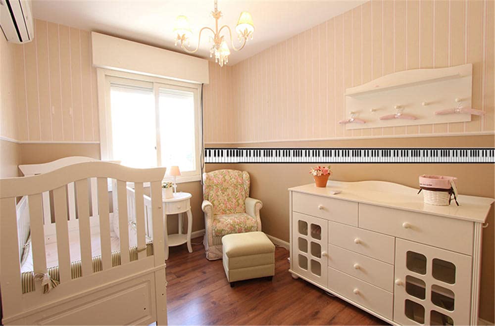 Peel and Stick Wallpaper Border - Removable Self-Adhesive PVC Trim for Bedroom, Kids Room, Living Room, Bathroom & Kitchen - Waterproof 10x200cm Straight Rolled Design - Perfect for Piano Keyboard Walls, Accent Walls & Home Decor