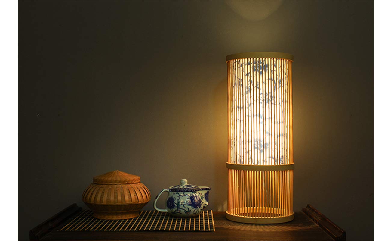 Wireless LED Table Lamp with Remote Control - USB Powered, Dimmable, Bamboo & Beige - Perfect for Bedroom, Living Room, and Office Decor