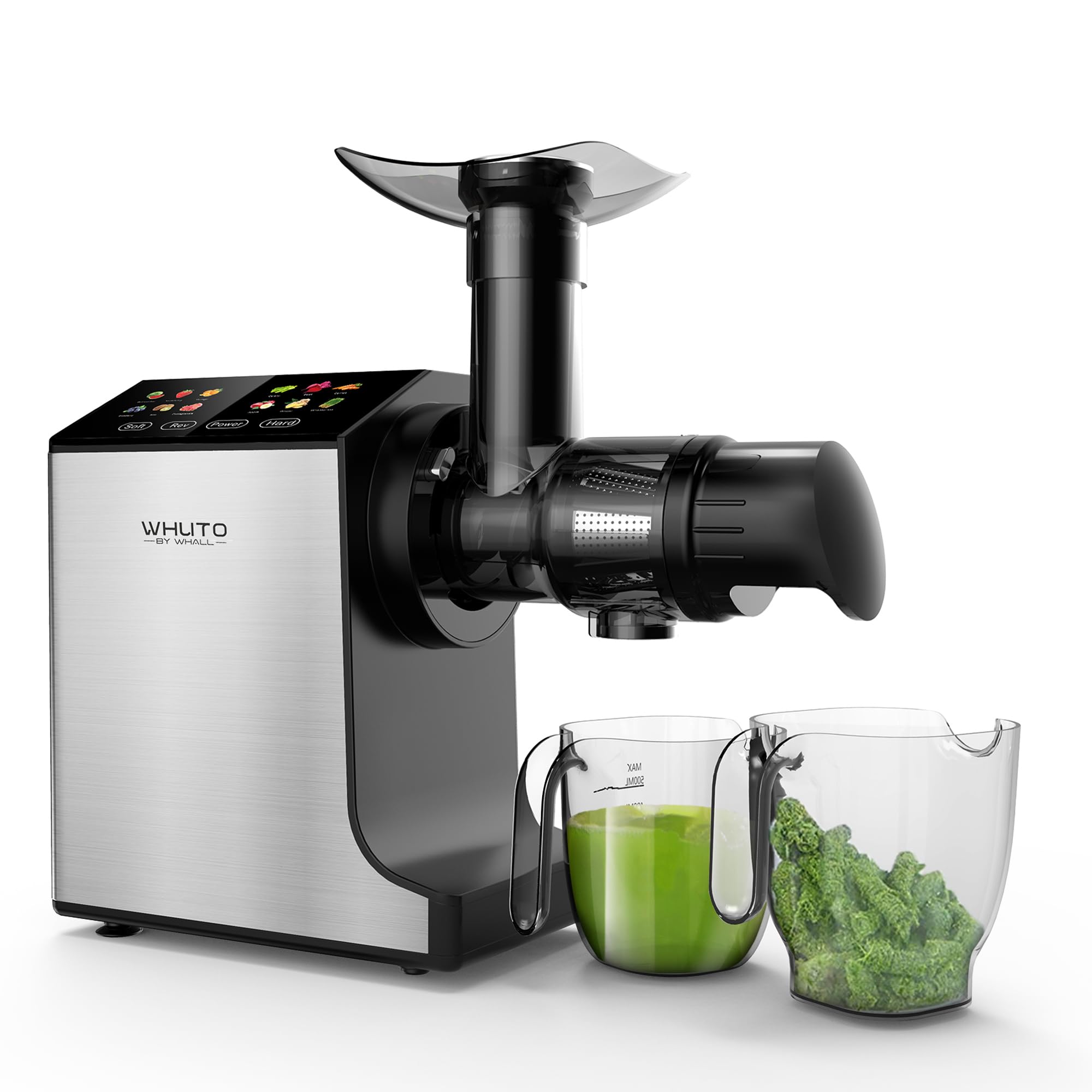 Premium Slow Masticating Juicer - Cold Press Juicer Machine for Fruits & Vegetables, Quiet Motor with 2 Speed Settings, Easy-Clean Stainless Steel Design with Brush - Perfect for Healthy Juicing at Home, Gym, or Office (Black)