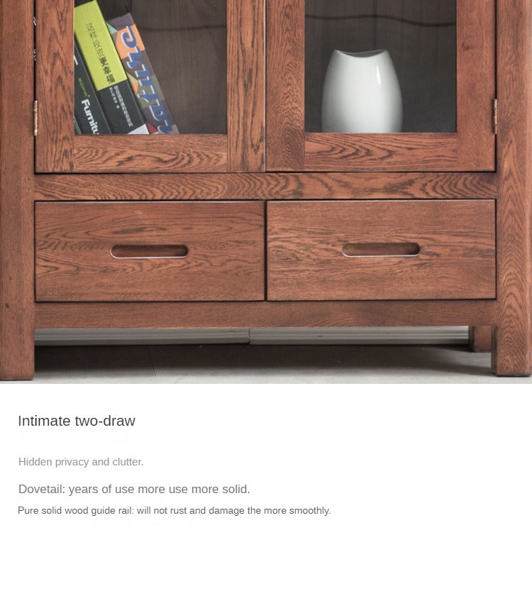 Oak Solid Wood Nordic Bookcase with Glass Door - Modern Bookshelf for Living Room, Office & Study - Perfect for Home Decor & Storage