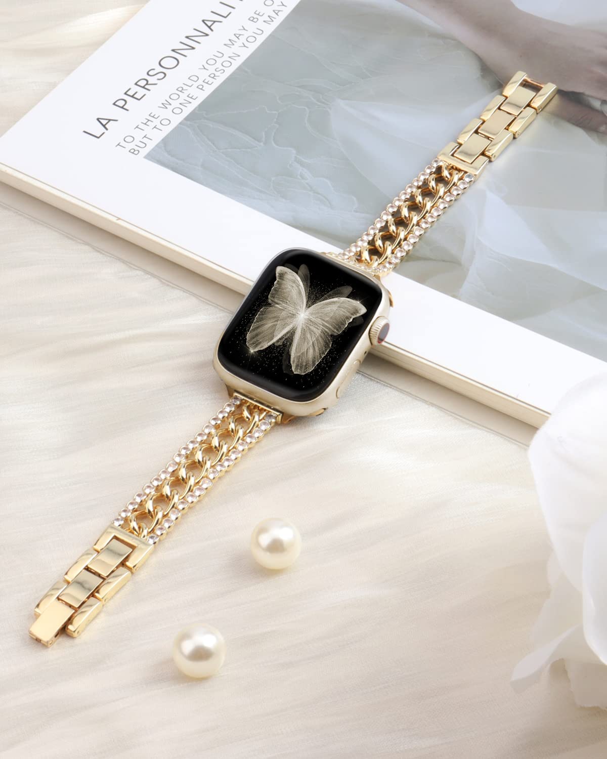 Sparkling Diamond Rhinestone Apple Watch Band 41mm 40mm 38mm - Stainless Steel Metal Bracelet Compatible with iWatch Series 9/8/7/6/5/4/3/2/1/SE - Elegant Dressy Women's Jewelry Watch Strap for Parties, Weddings & Special Occasions
