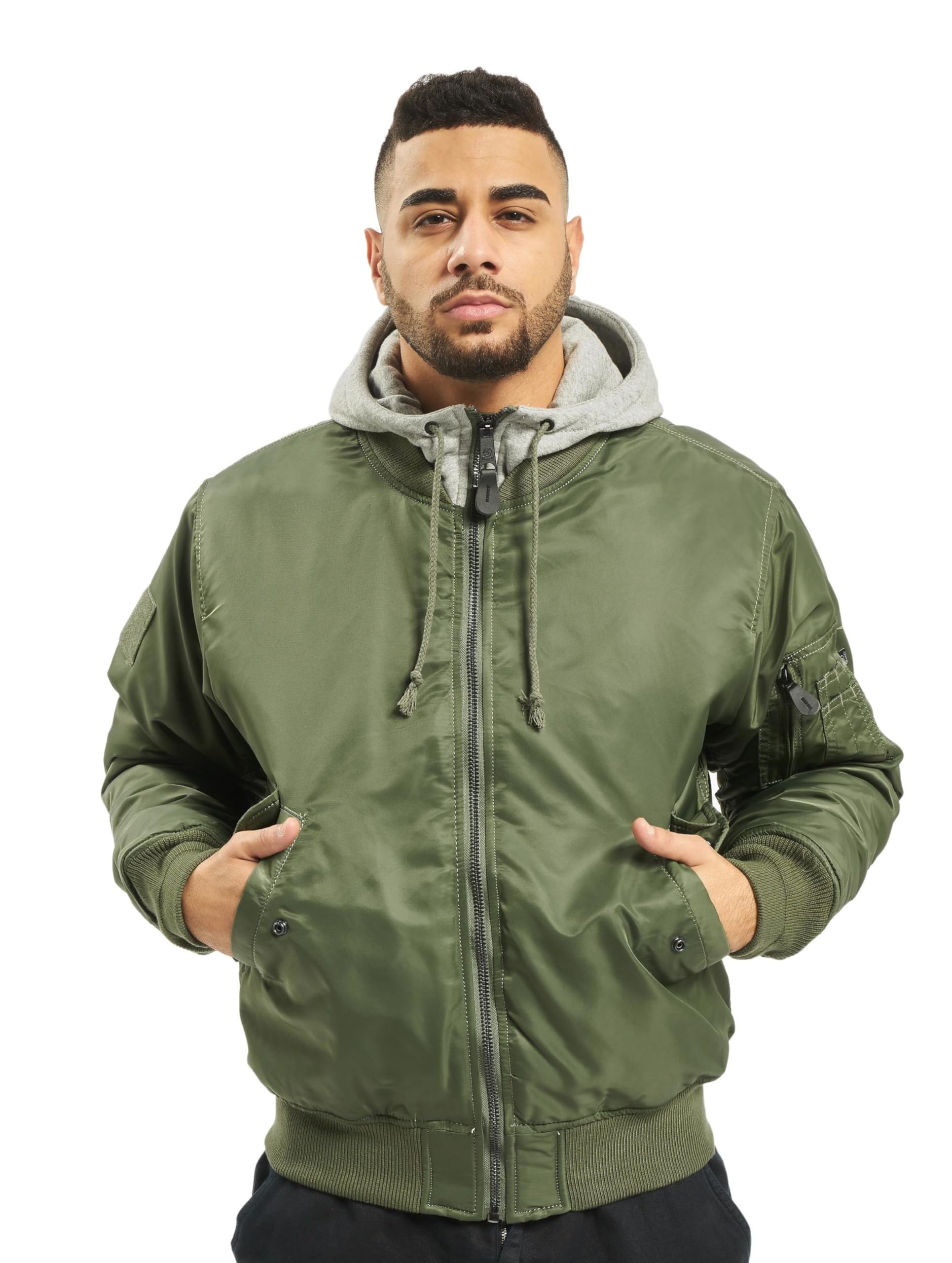 Brandit Men's MA1 Sweat Hooded Jacket - Olive & Gray Bomber Style Jacket for Men | Casual Streetwear, Outdoor Activities & Urban Fashion
