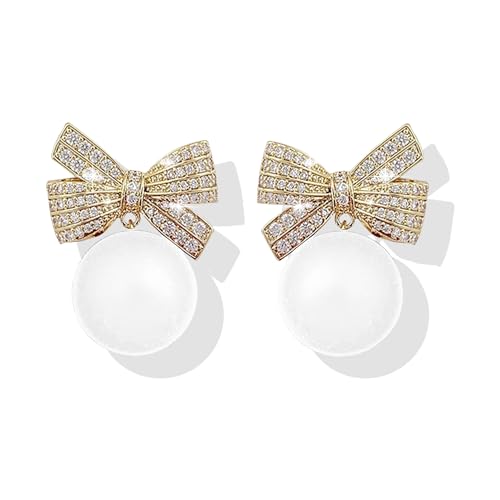 B-White Pearl Bow Earrings