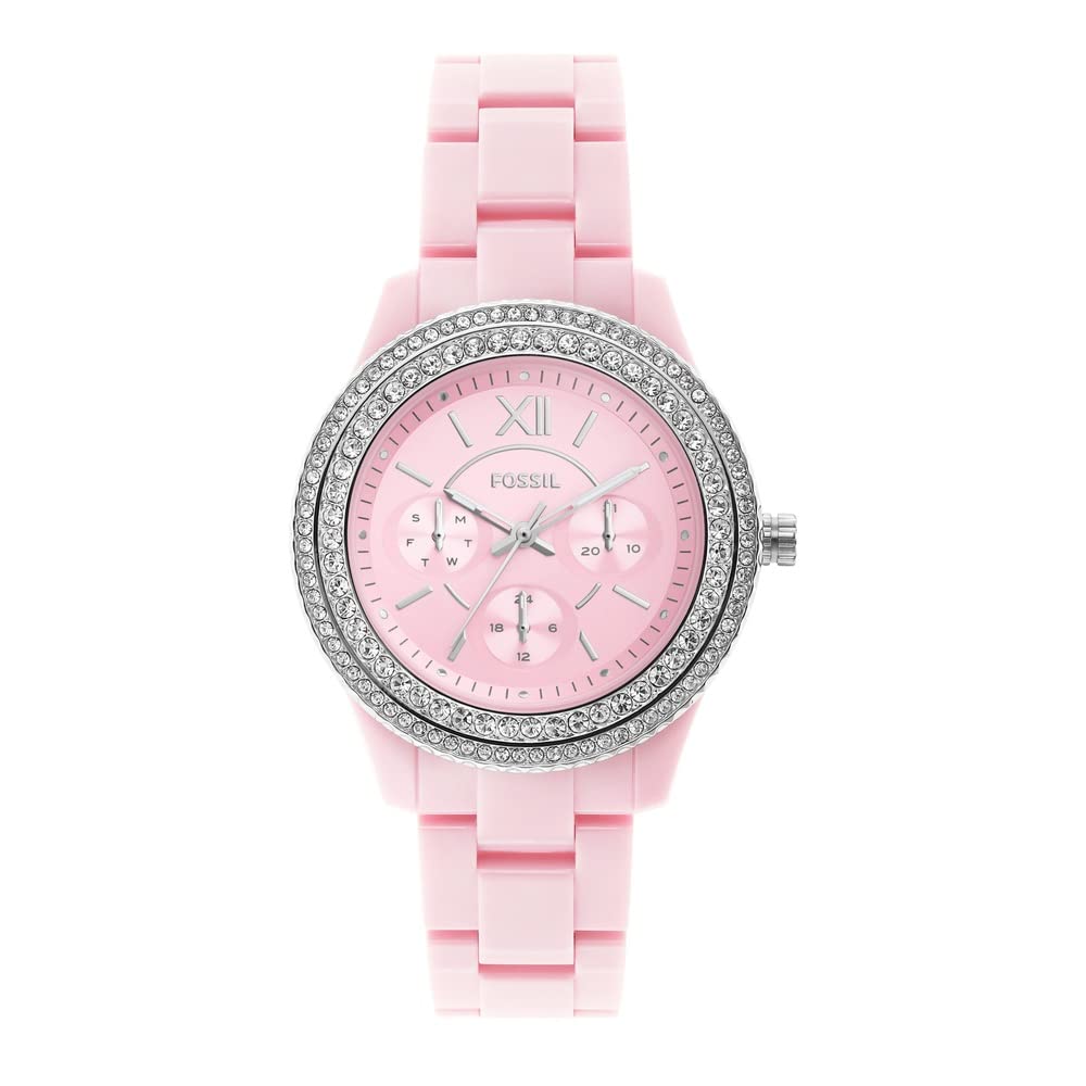 Fossil Women's Stella Quartz Watch - Bio-Plastic Castor Oil Multifunctional Pink Watch ES5153 | Stylish & Sustainable Timepiece for Work, Casual & Special Occasions