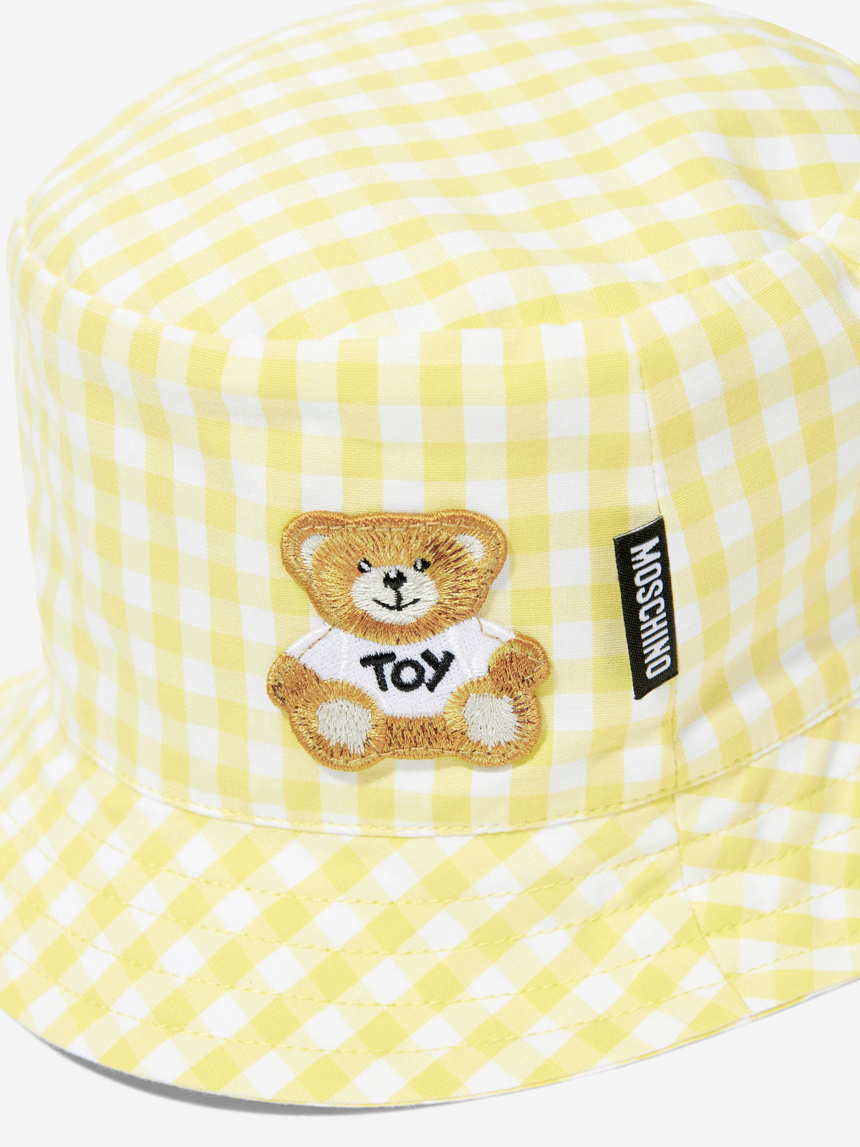 Yellow Baby Gingham Teddy Bear Bucket Hat - Adorable Sun Protection for Infants & Toddlers - Perfect for Beach, Park, and Outdoor Adventures