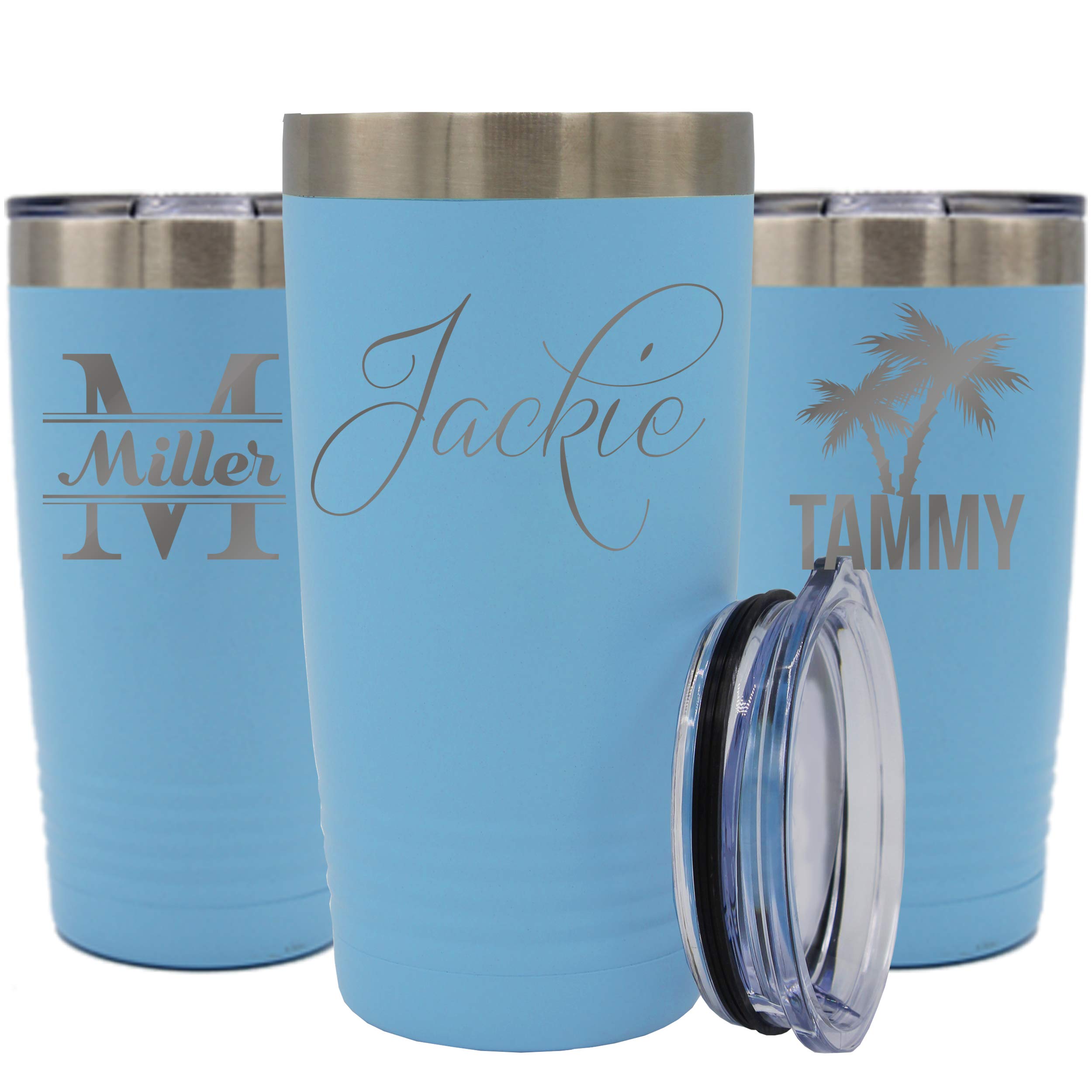 Personalized Stainless Steel Travel Tumbler 20oz - Custom Engraved Vacuum Insulated Double Wall Cup - Carolina Blue - Perfect for Coffee, Tea & Cold Drinks On The Go