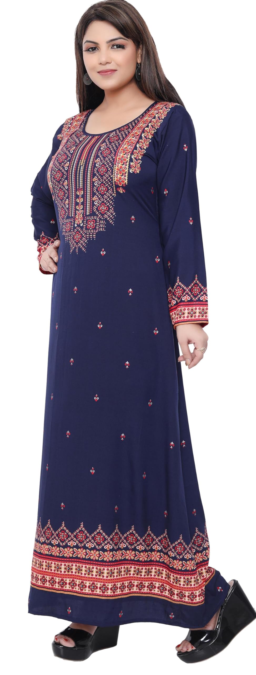 Maple Clothing Women's Printed Long Sleeve Kaftan Abaya Dress - Elegant Islamic Modest Wear for Prayer, Home & Special Occasions