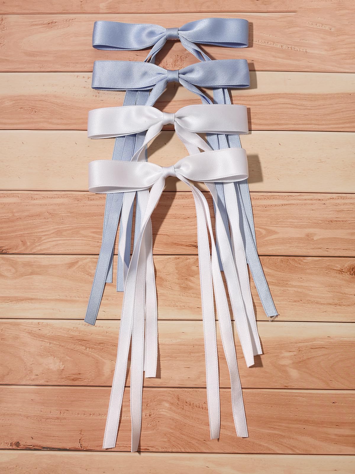 4pcs Women's Hair Clips - Elegant Tassel Ribbon Bowknot Barrettes with Long Tail, Solid Claw Hair Clips for Long Hair (White & Light Blue) | Perfect for Weddings, Parties and Daily Styling