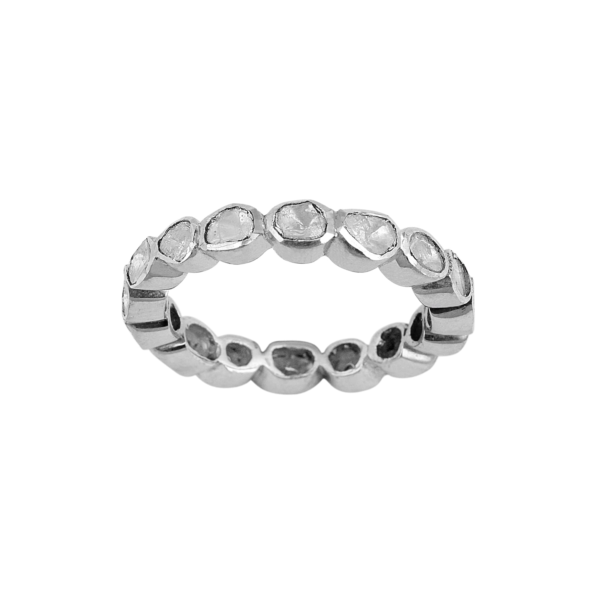 1.00 CTW Natural Slice Polki Diamond Handmade Vintage Band Ring - 925 Sterling Silver White Gold Plated - Perfect for Weddings, Anniversaries & Special Occasions