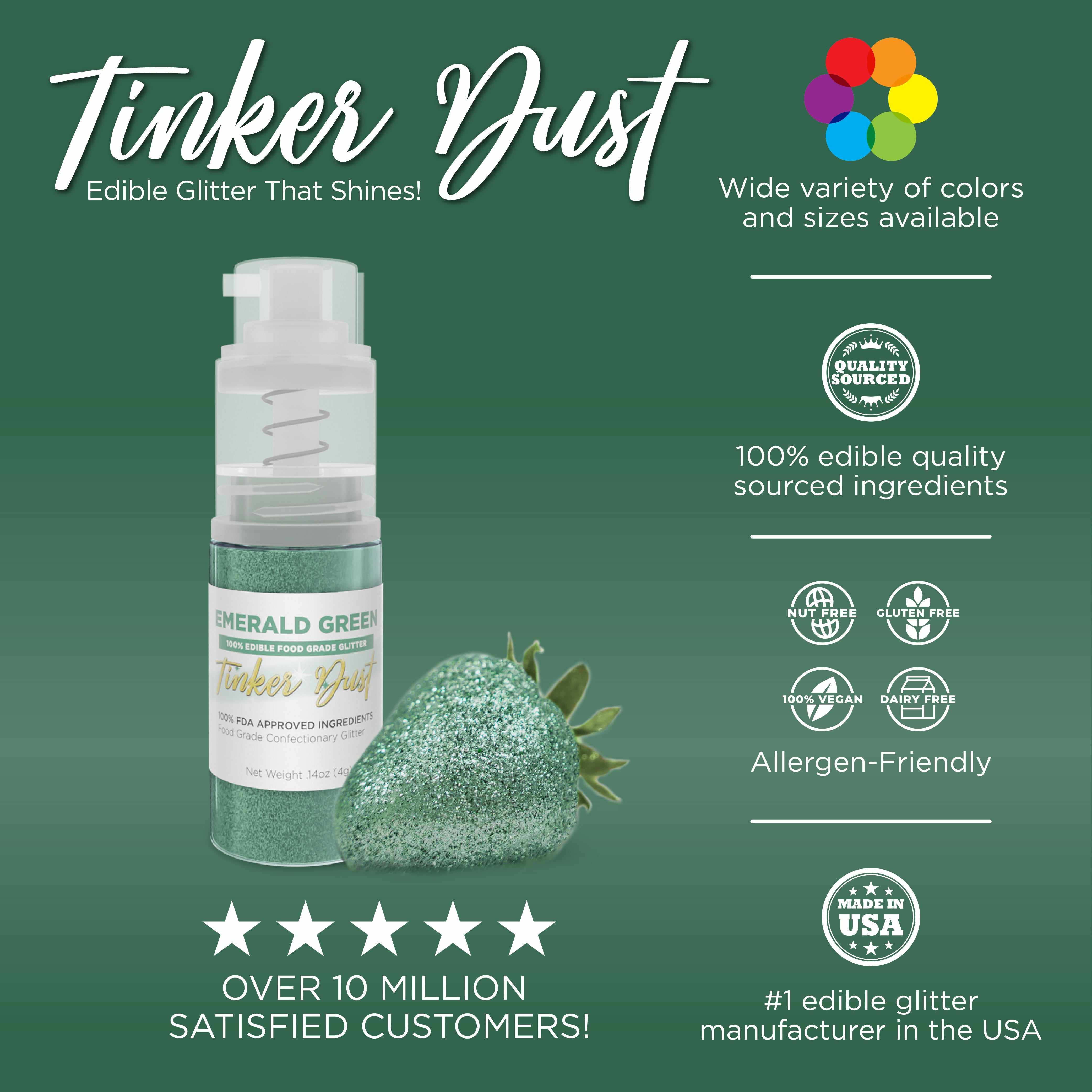 Emerald Green Edible Glitter Spray - 25g Pump Bottle | Tinker Dust® | Perfect for Cake Decorating, Cupcake Toppings & DIY Edible Crafts