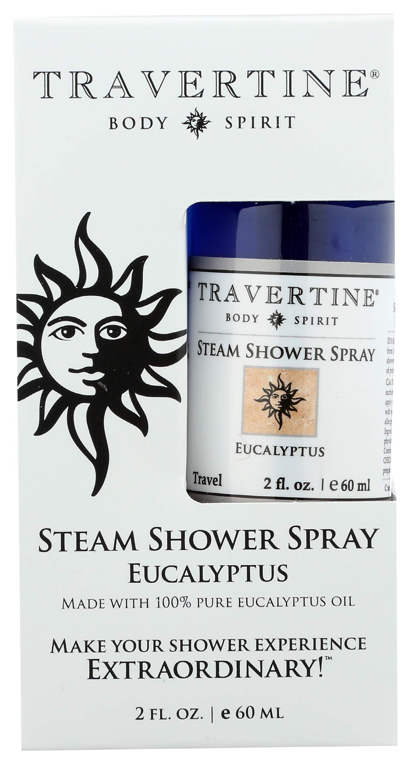 Natural Travertine Spa Steam Shower Spray with Eucalyptus Essential Oil - 2 oz Aromatherapy Mist for Relaxation & Stress Relief | Perfect for Home Spa, Bathroom & Wellness Retreats