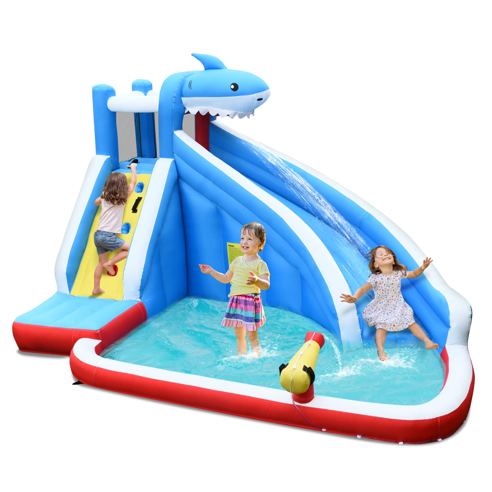 **HONEY JOY Shark Theme Inflatable Water Slide - Backyard Bounce House with Climbing Wall for Kids & Adults, Indoor Outdoor Water Park Fun (Blower Not Included) | Perfect for Summer Parties, Birthdays & Family Gatherings**