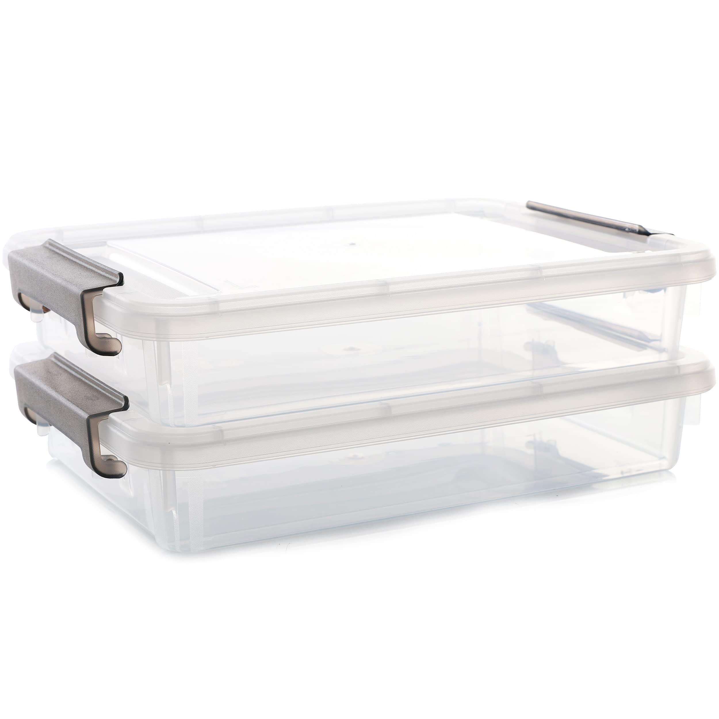 2-Pack Clear Plastic Storage Bins with Secure Latching Lids - Stackable A4 File Organizer Box for Documents, Photos, Scrapbooks & Office Supplies | Portable Project Case for Home, Office & School Organization