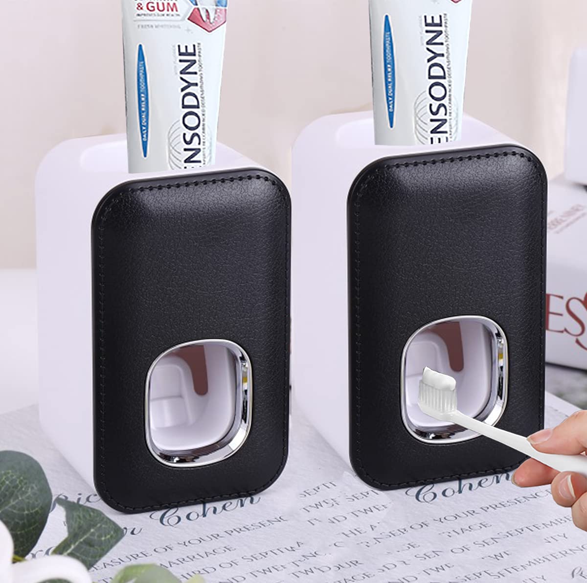 Automatic Toothpaste Dispenser 2 Pack - Wall Mounted Toothpaste Squeezer for Bathroom, Kids & Family (Black) - Perfect for Organized Showers and Travel Essentials