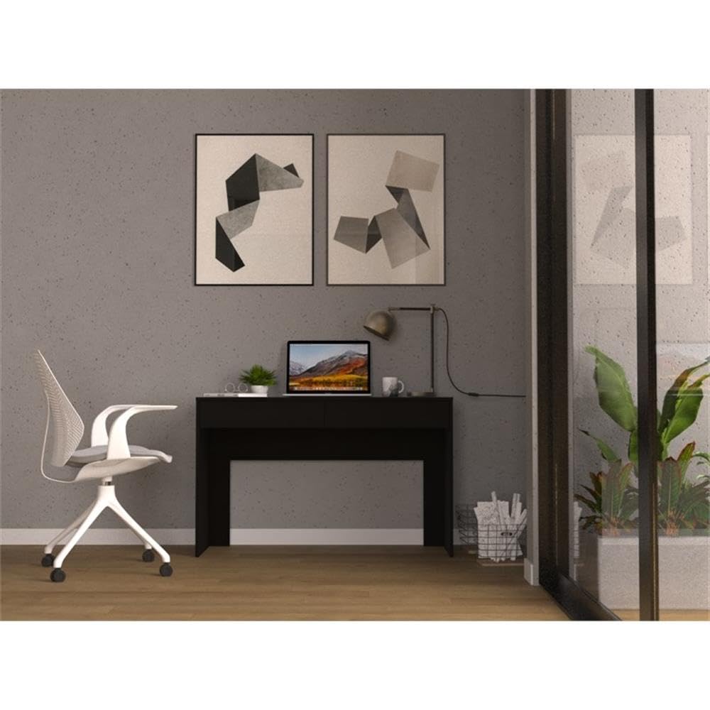 TUHOME Black Engineered Wood Computer Desk with 2 Drawers for Home Office