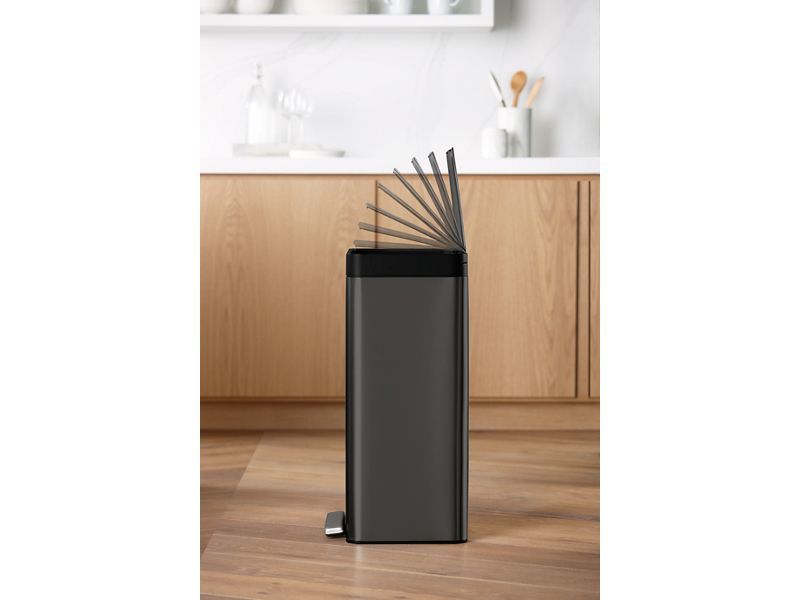 13 Gallon Stainless Steel Step Trash Can with Lid - Black Stainless Steel Kitchen Garbage Bin | Kohler BST 20940 | Durable & Odor-Proof for Home, Office & Restaurant Use