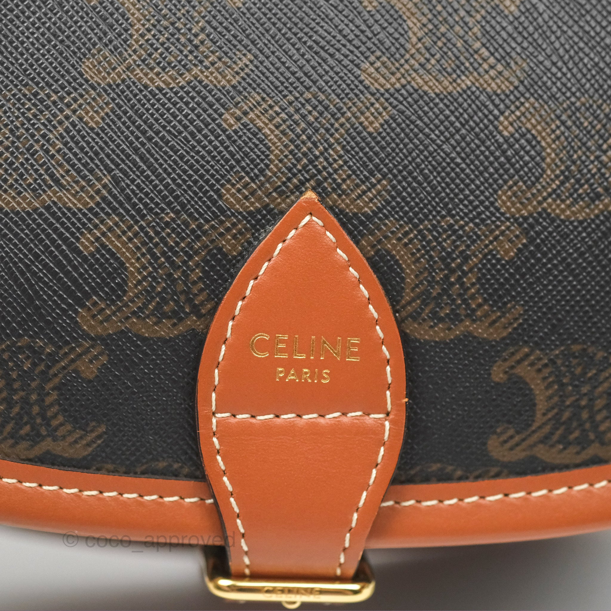 Celine Medium Folco Bag Triomphe Canvas Tan Crossbody Shoulder Bag for Women - Perfect for Work, Travel & Everyday Use