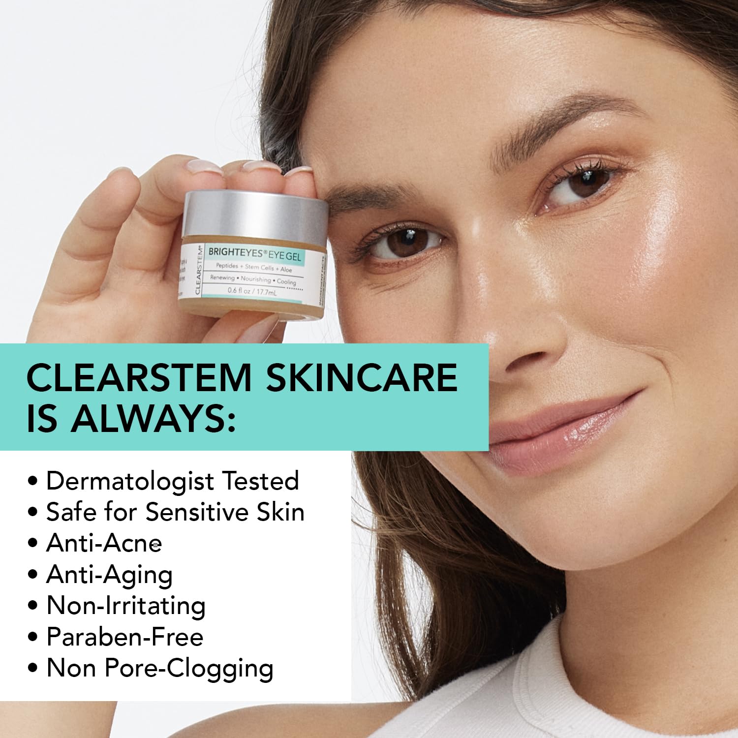 CLEARSTEM BRIGHTEYES Nourishing Eye Gel for Puffy Eyes, Dark Circles & Wrinkles – Anti-Aging Collagen, Stem Cells & Peptides Formula – Vegan, Gluten-Free Skincare for Men & Women – 0.6 oz – Perfect for Morning & Night Routine