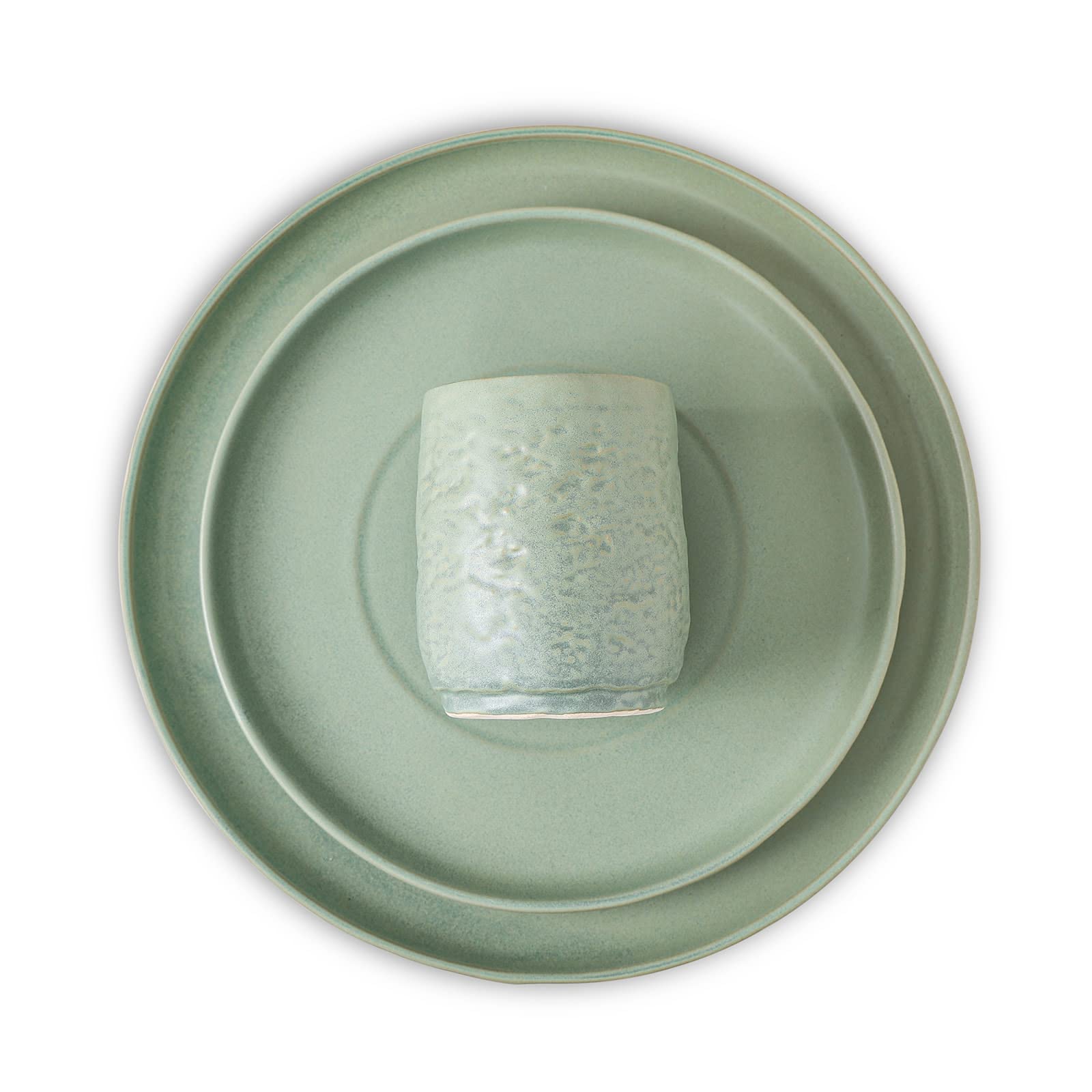 Mercer Project SHOSAI 16-Piece Stoneware Dinnerware Set - Modern Plates & Bowls Set for 4, Sage Green - Elegant Tableware for Everyday Dining, Dinner Parties & Home Decor