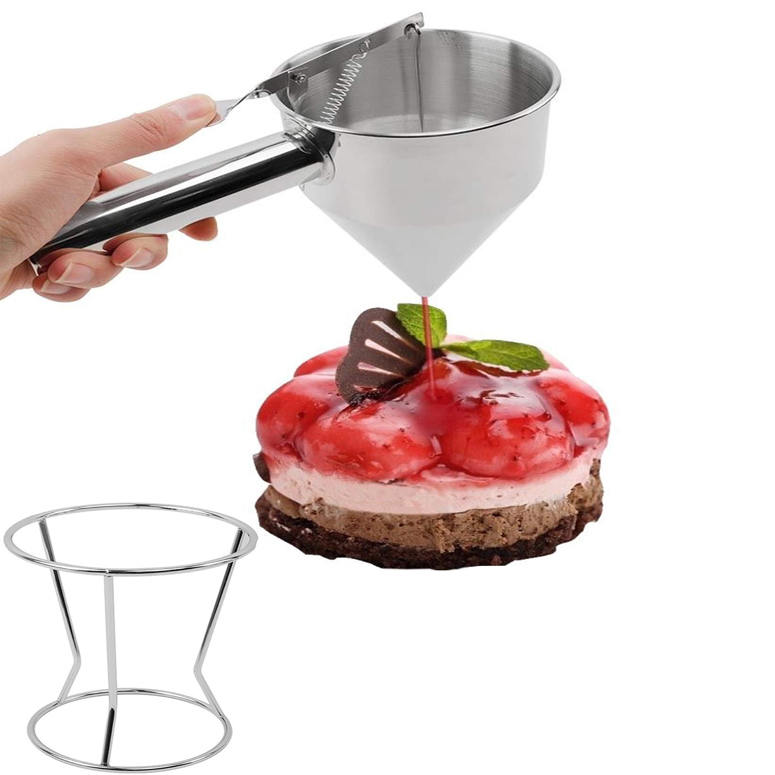 Stainless Steel Pancake Batter Dispenser with Stand - 1000ML Confectionery Funnel for Cupcakes, Pancakes & Baking - DIY Kitchen Tool (10”x10.5”x5.5”) - Perfect for Home Baking, Breakfast Prep & Party Dessert Making