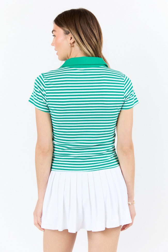 Beyond The Season Green Striped Knit Polo Tee for Men - Casual Summer Short Sleeve Shirt - Perfect for Beach, Golf & Outdoor Activities