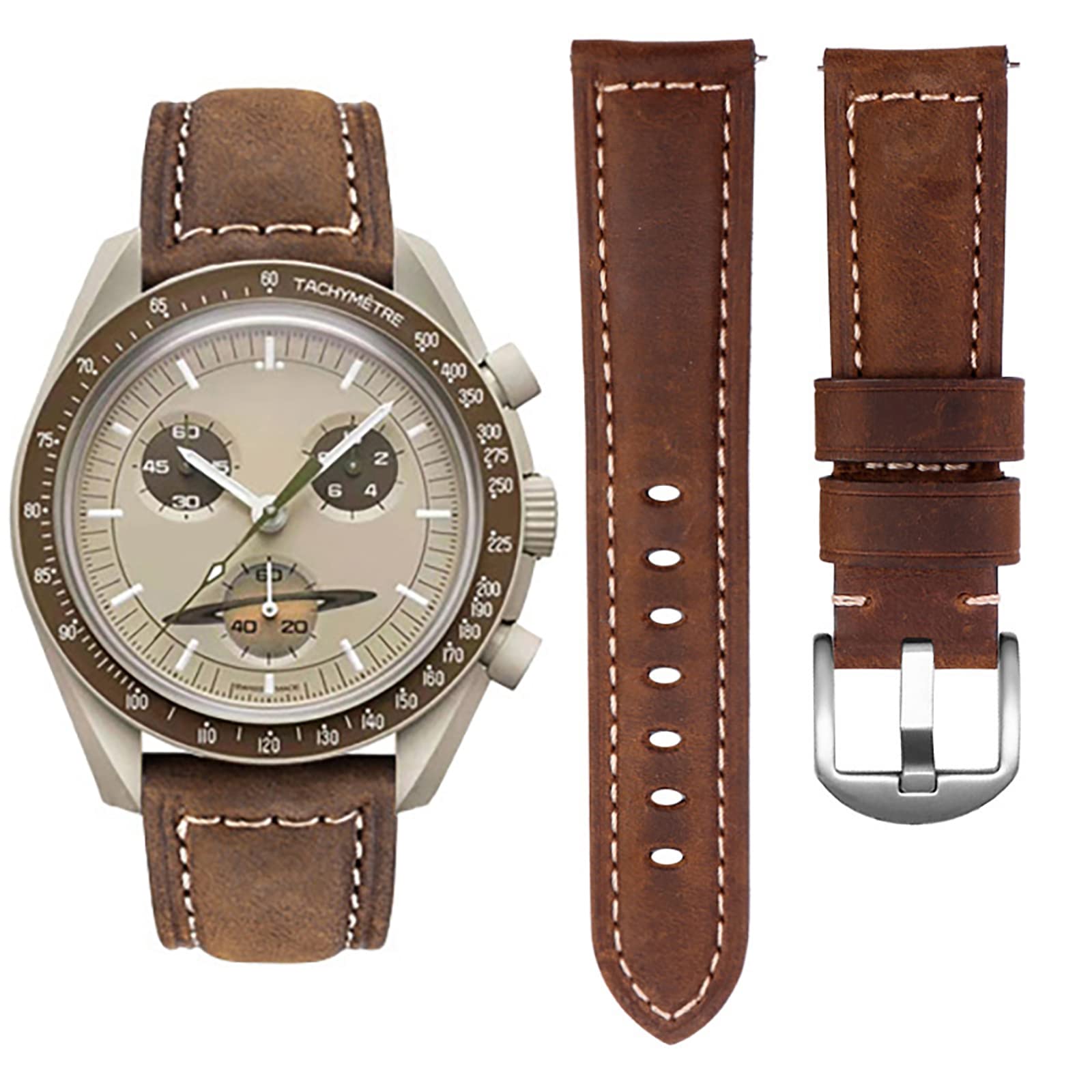 20mm Leather Watch Strap for Omega x Swatch MoonSwatch - Durable Replacement Band for Speedmaster Watches - Perfect for Daily Wear & Dress Occasions