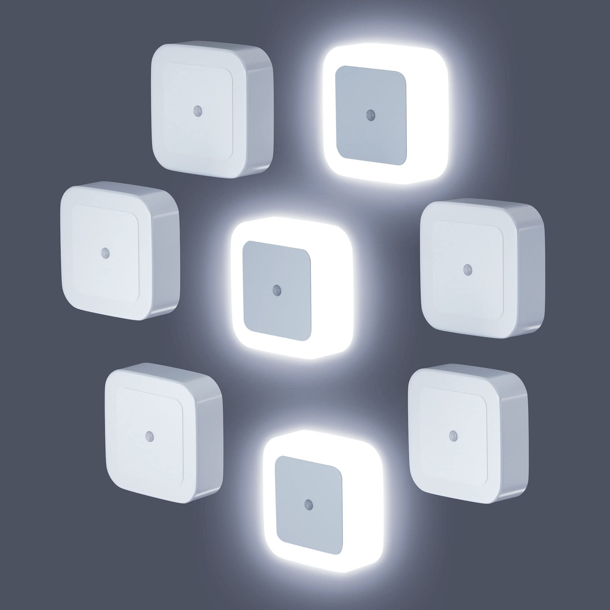 **8 Pack Sujeet Plug-in Night Lights for Adults - Soft White Wall Nightlight for Bathroom, Bedroom, Hallway & Nursery - Energy-Efficient LED Night Lamp for Safe Nighttime Navigation**